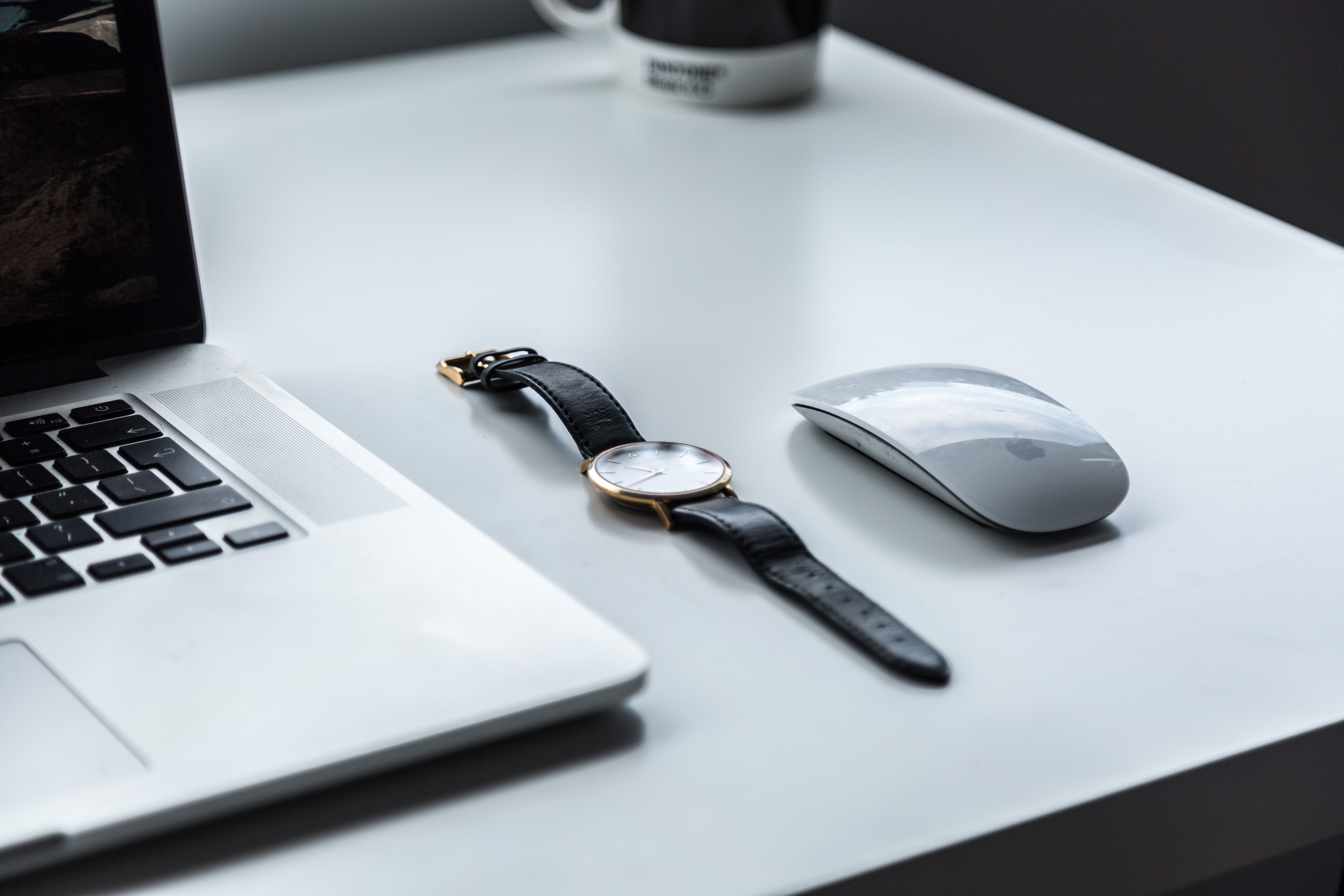 macbook, 5K, white, computer, communication, watch, close-up, silver, pen, wireless technology, technology, laptop, keyboard, no people, accuracy, analog, HD Wallpaper