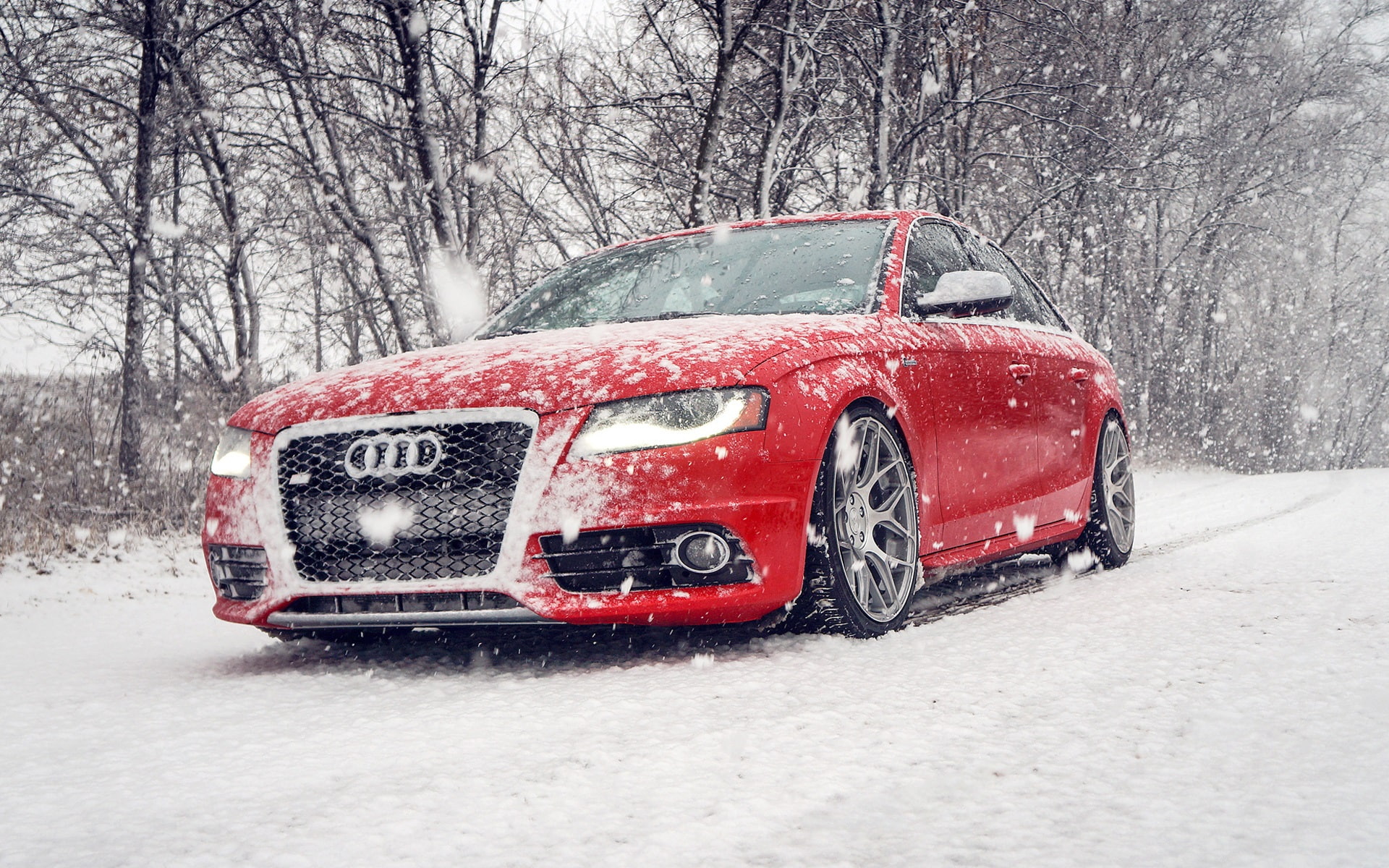 s, Audi, Car, Red, 1080P, Snow, Winter, HD Wallpaper