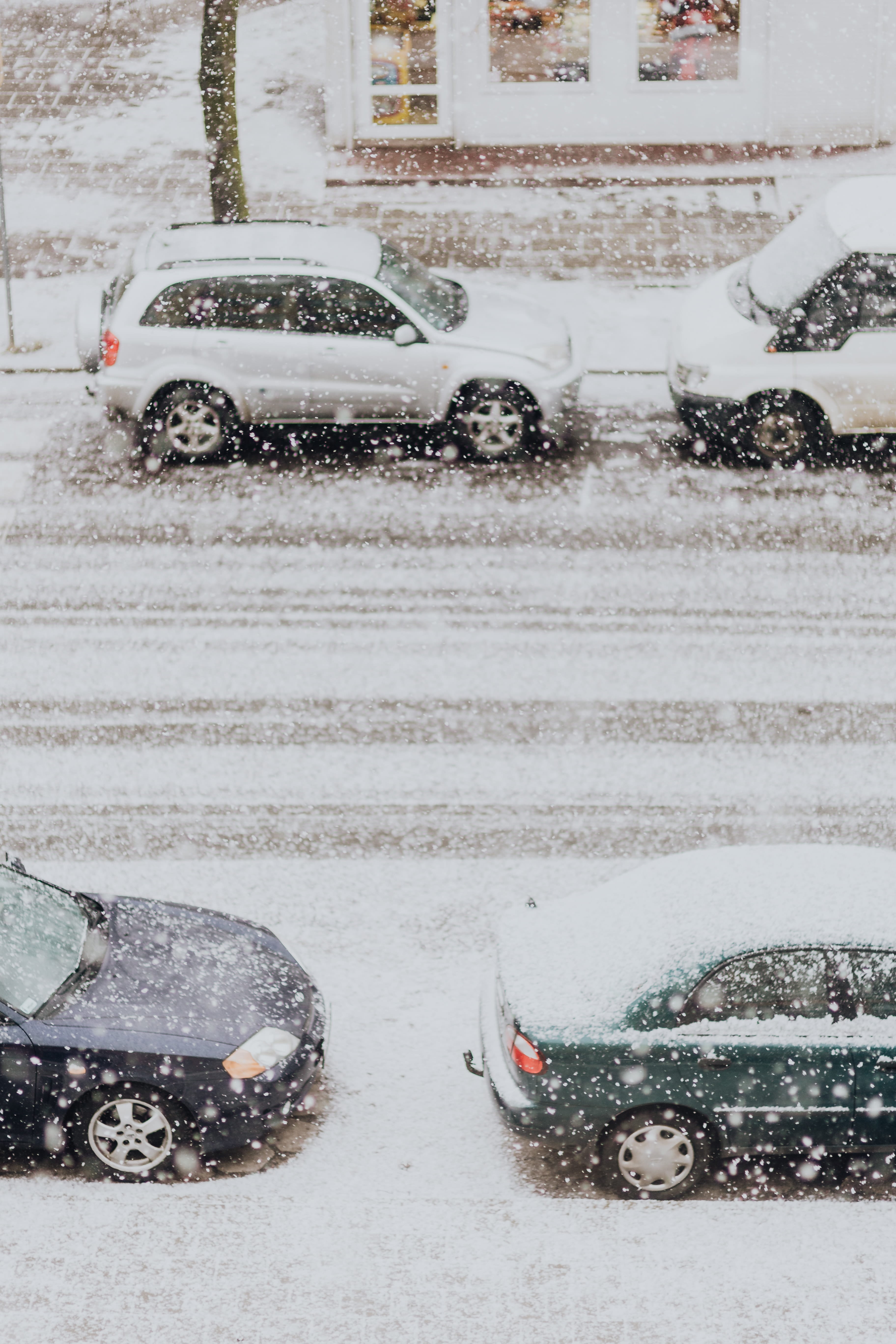 cold temperature, car, city, road, white, snowing, winter, land vehicle, nature, street, stationary, transportation, no people, town, motion, 5K, parking, Phone HD Wallpaper