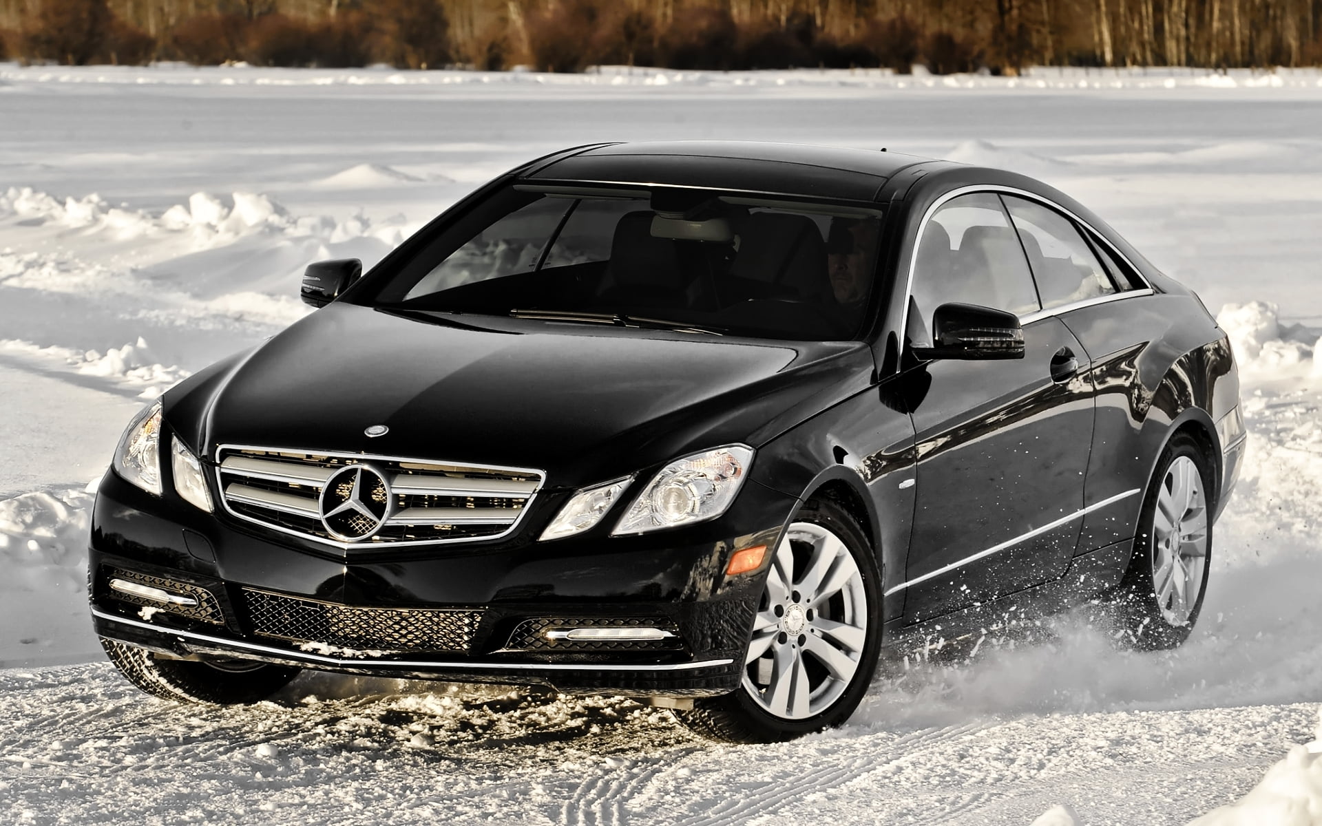 winter, tree, engine, day, driving, nature, snowdrift, black, car, the front, snow, sports Car, travel, shiny, new, transportation, benz, cold temperature, HD Wallpaper