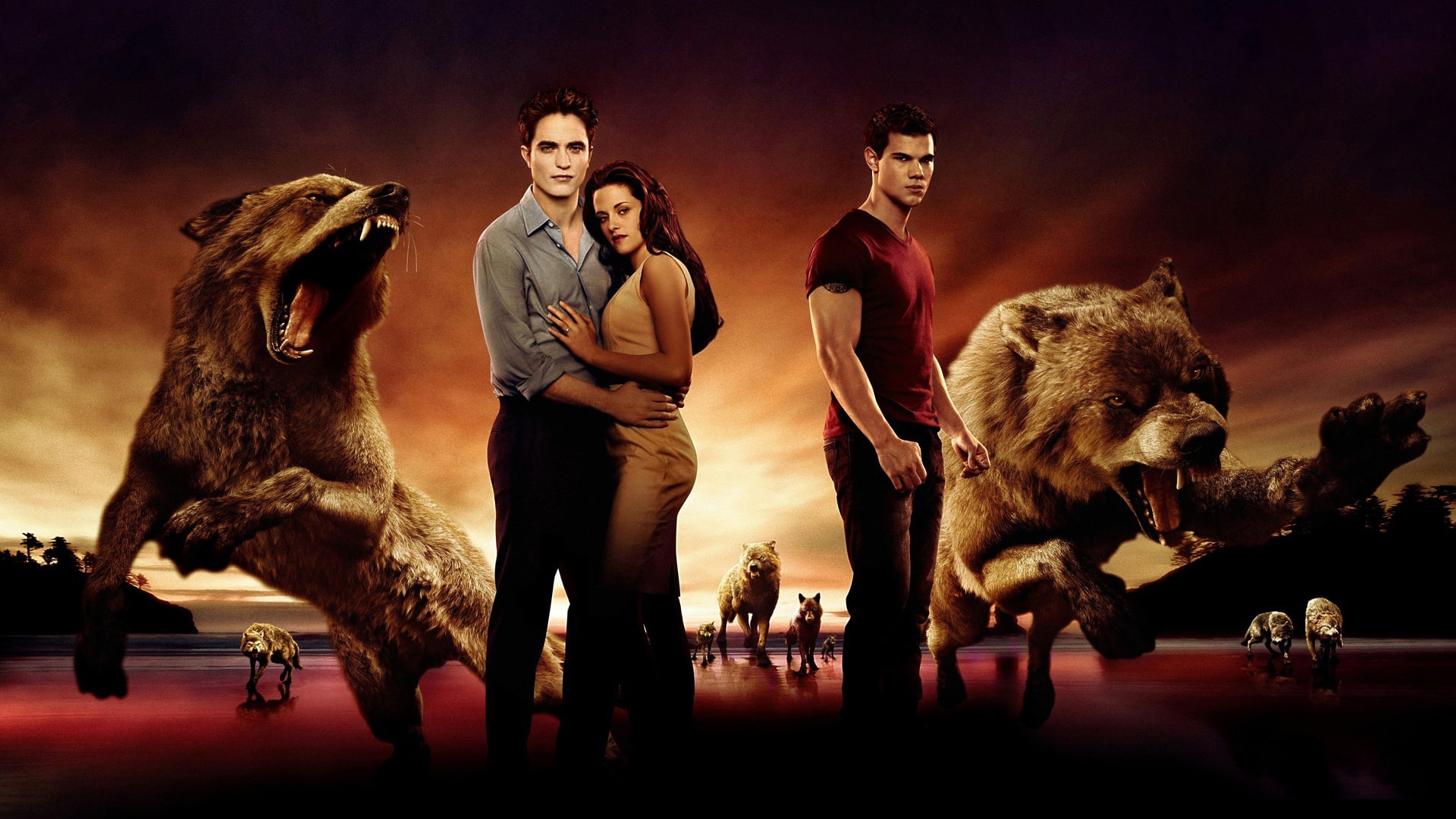 movies, wolves, breaking, 1080P, wolf, vampire, men, celebritie, dawn, dark, saga, twilight, HD Wallpaper