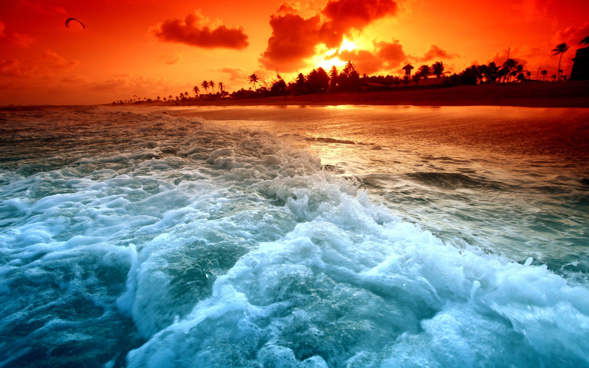 sunlight, reflection, breaking, sea, water, light - Natural Phenomenon, dawn, sun, tranquil Scene, transitions, landscape, sand, idyllic, foam, waters Edge, HD Wallpaper