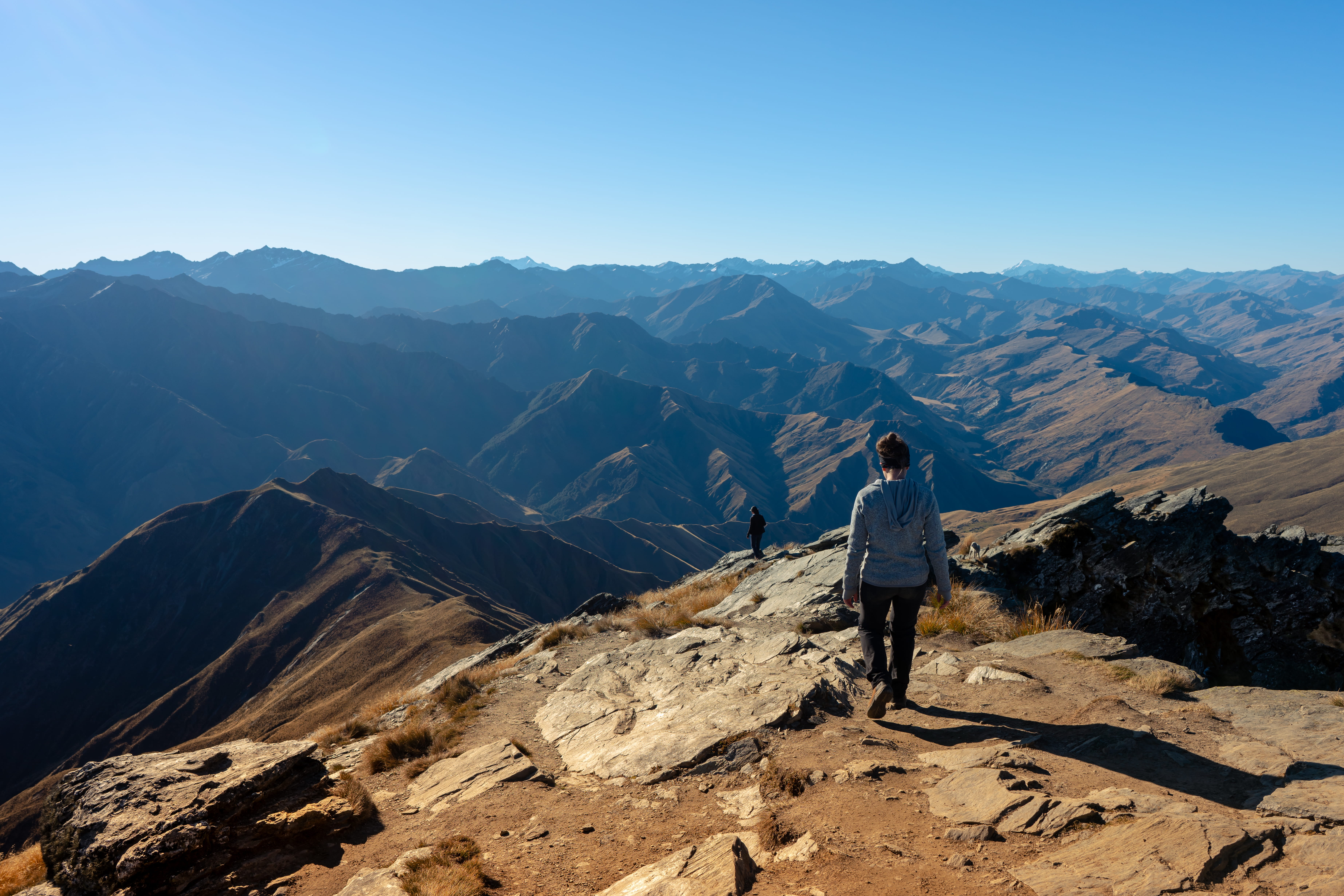 one person, vacations, adventure, environment, non-urban scene, mountain range, wilderness, trip, rear view, outdoors, ben lomond, sunlight, sky, lifestyles, HD Wallpaper