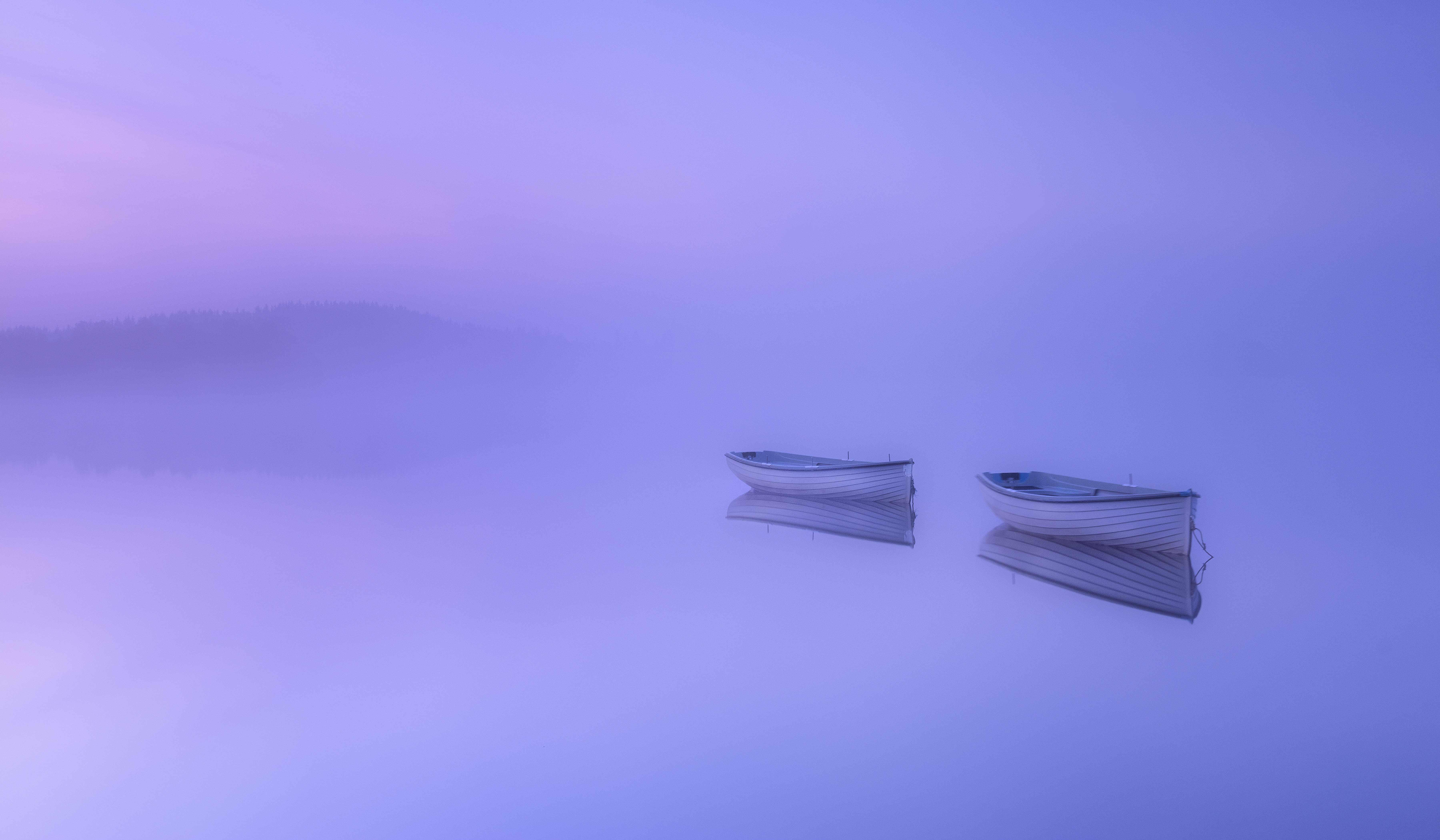 Rowing boats, 5K, Morning, Loch Rusky, Lake, Scotland, 8K, Mist, 4K, HD Wallpaper
