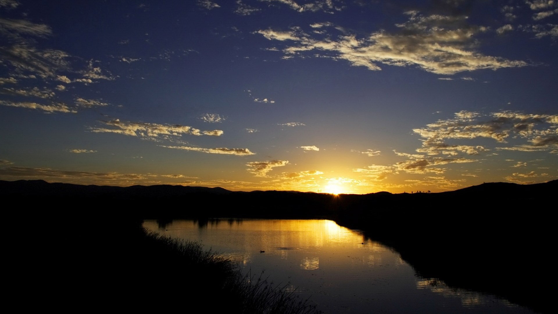 scenics - nature, sunset, outdoors, sun, silhouette, sunlight, orange color, tranquil scene, 1080P, cloud - sky, dark, widescreen high resolution nature hd 1920x1080, HD Wallpaper