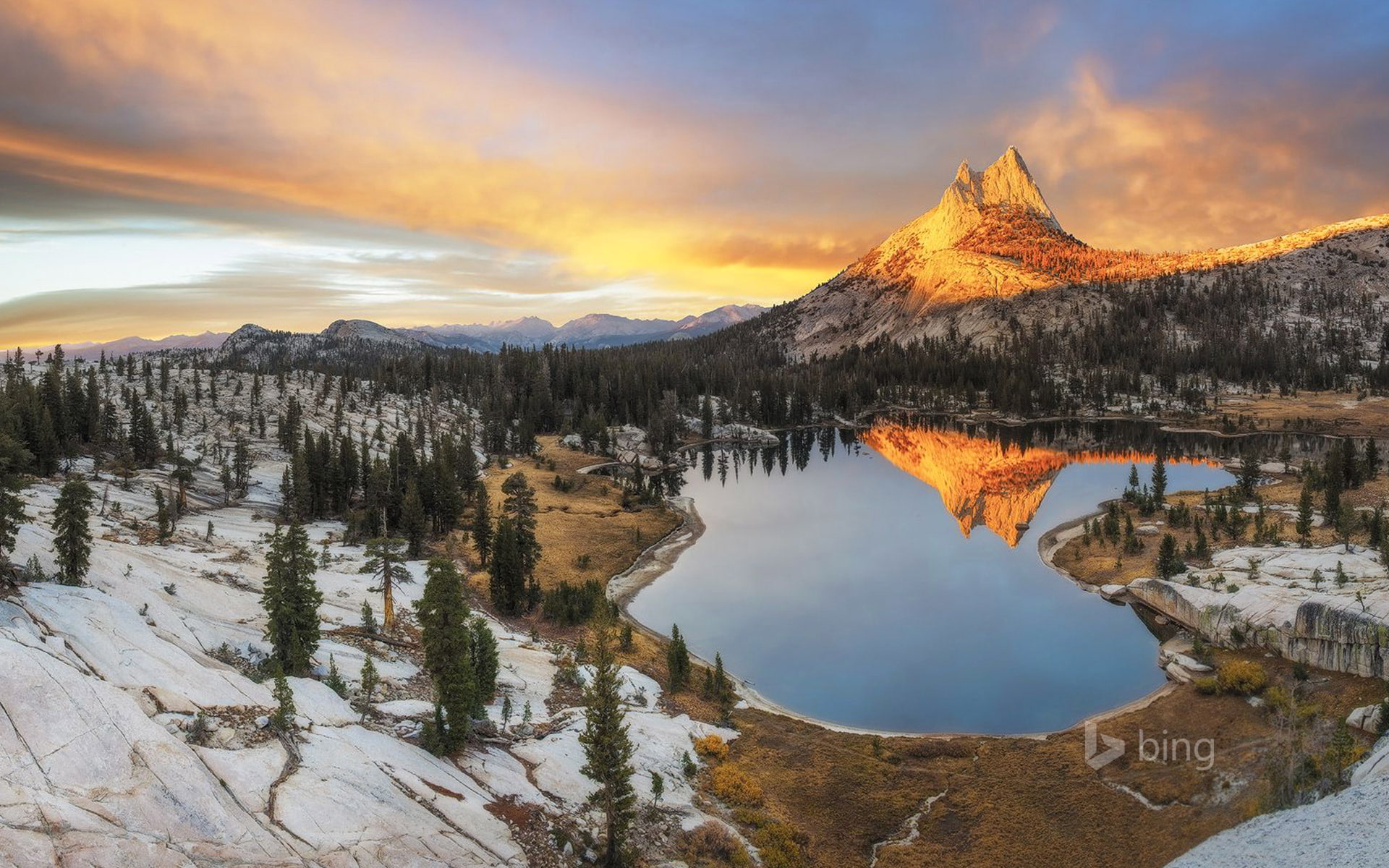 USA, 1080P, winter, lake, Sierra Nevada, snow, mountains, clouds, Yosemite National Park, the sky, trees, sunset, peak, HD Wallpaper