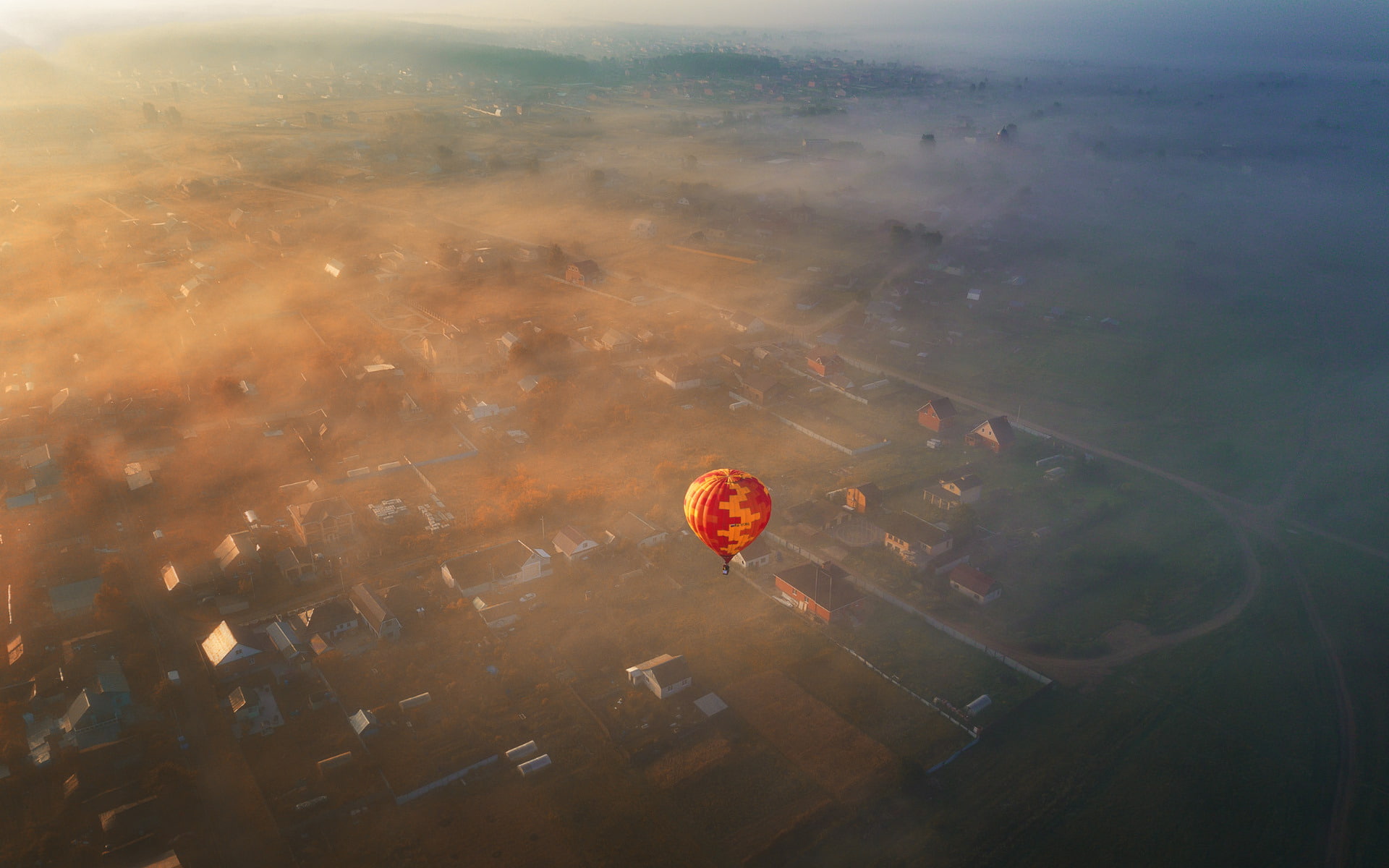 1080P, hot air balloons, aerial view, landscape, HD Wallpaper
