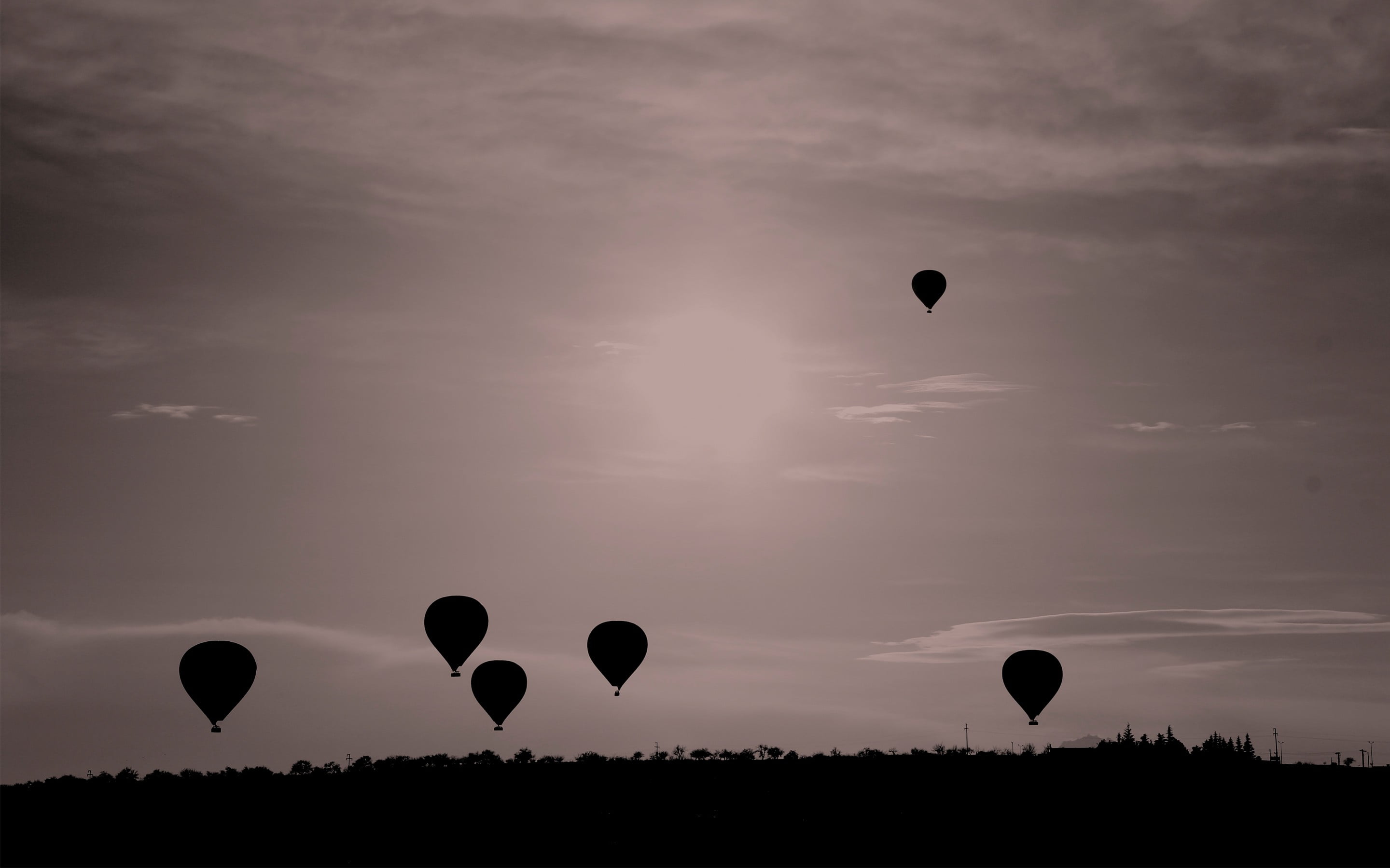 tranquility, ballooning festival, hot, six, cloud - sky, nature, adventure, freedom, landscape, flying, air, hot air balloon, mid-air, no people, mode of transportation, HD Wallpaper