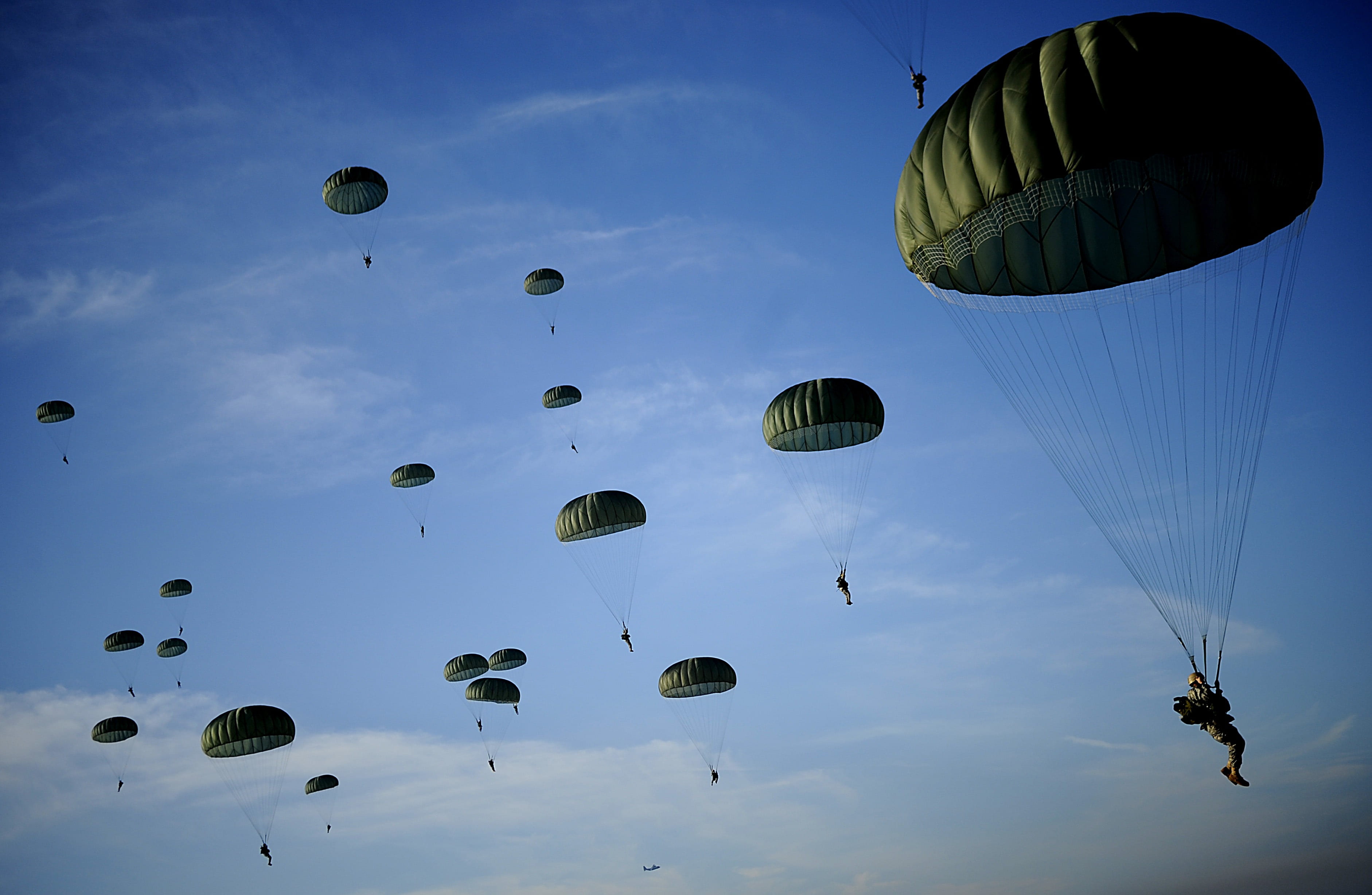 nature, 2K, sky, sport, parachutists, mode of transportation, parachute, military training, adventure, transportation, floating, government, parachutes, HD Wallpaper