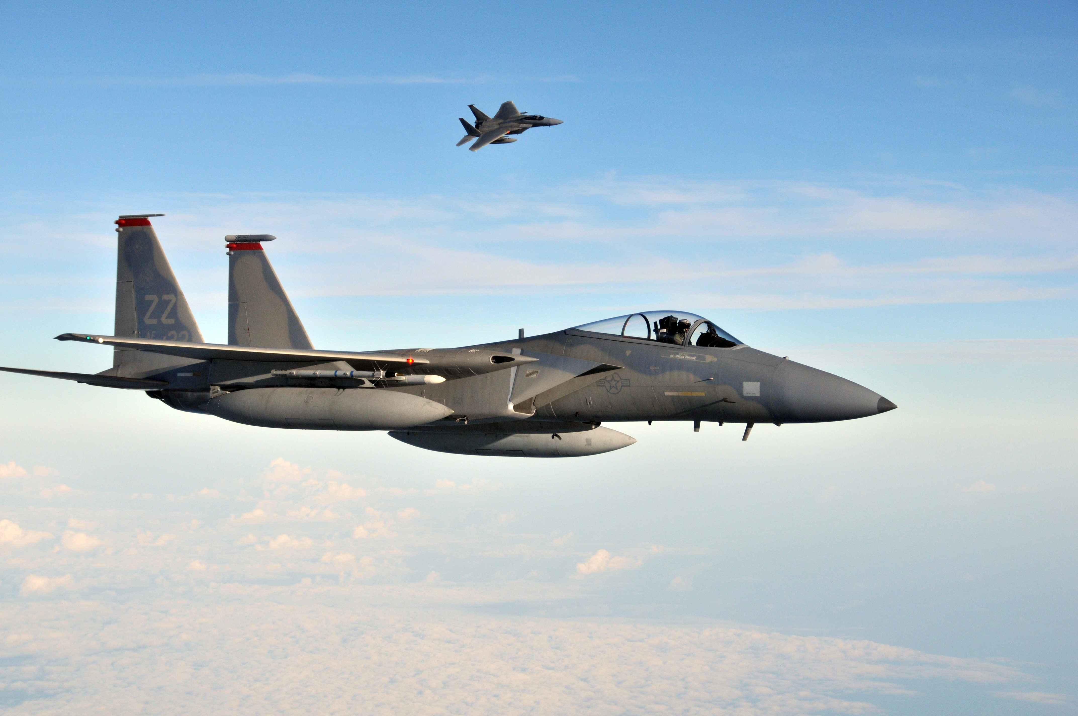 flight, Japan, the sky, jet, 4K, F-15C Eagles, U.S. Air Force, clouds, fighter, gray, Kadena Air Base, HD Wallpaper