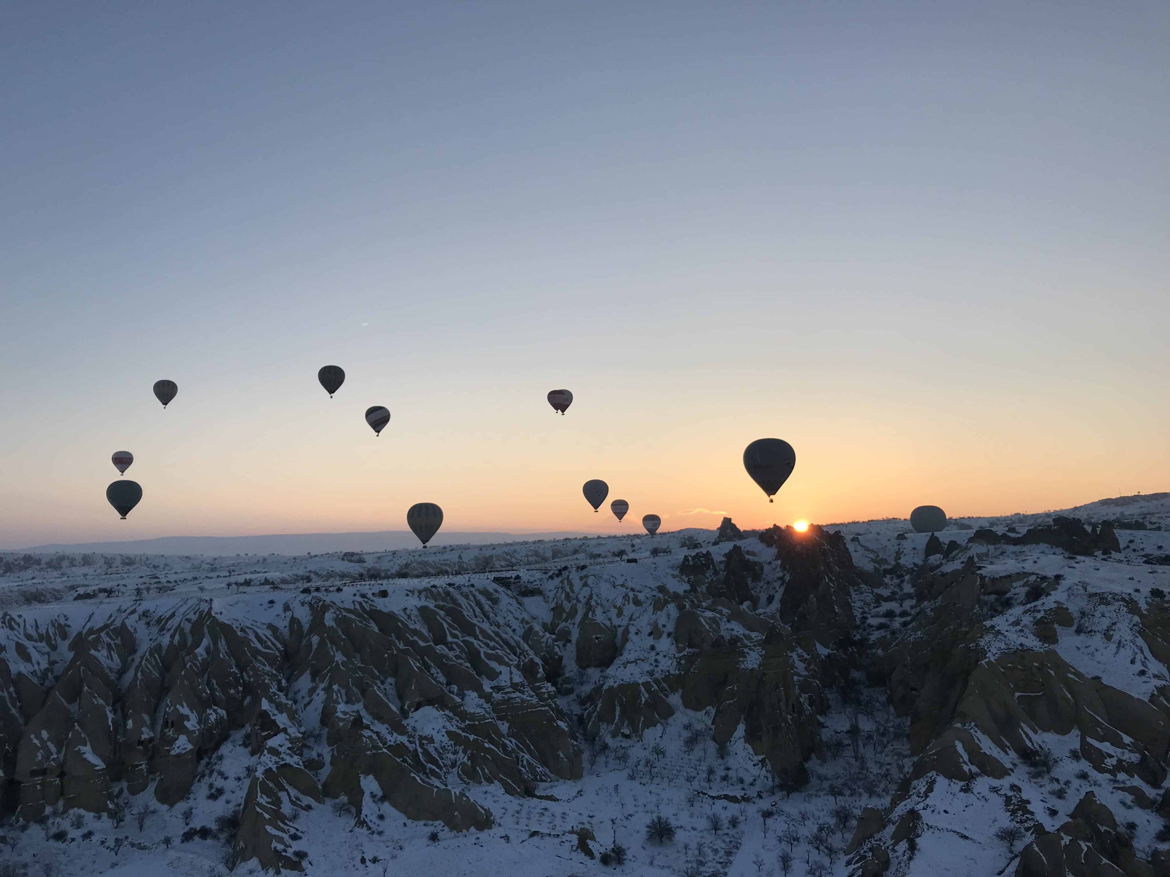 anatolia, hour, silhouette, hot Air Balloon, sport, cold, vacations, heat - Temperature, sky, balloon, recreational Pursuit, adventure, air Vehicle, sunrise, HD Wallpaper