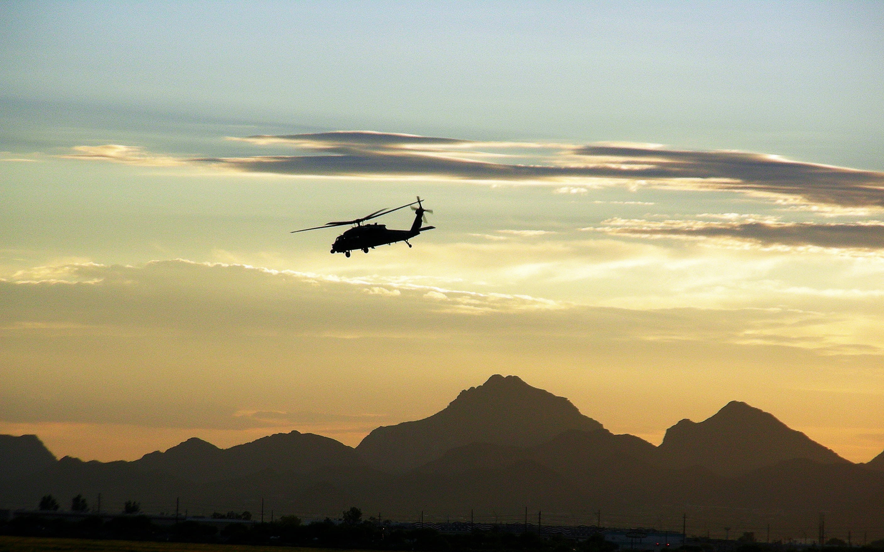 military helicopter, mountains, travel, sunset, flying, air vehicle, no people, motion, scenics - nature, airborne, nature, 2K, helicopter, outdoors, transportation, HD Wallpaper