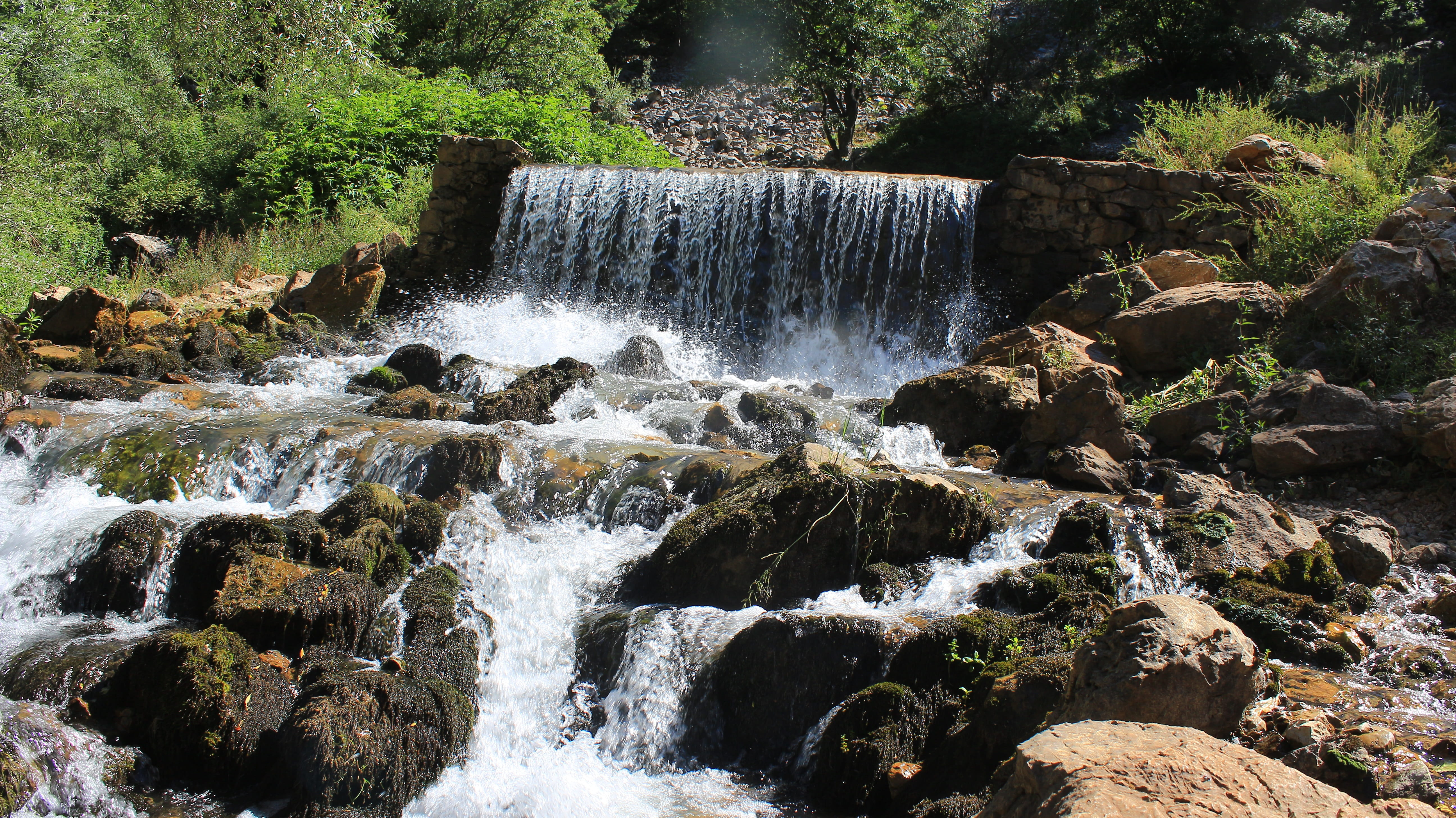 blurred motion, power in nature, upstream, solid, motion, rock - object, nature, green, mountain, cascade, plant, flowing water, turkey, no people, anatolia, HD Wallpaper