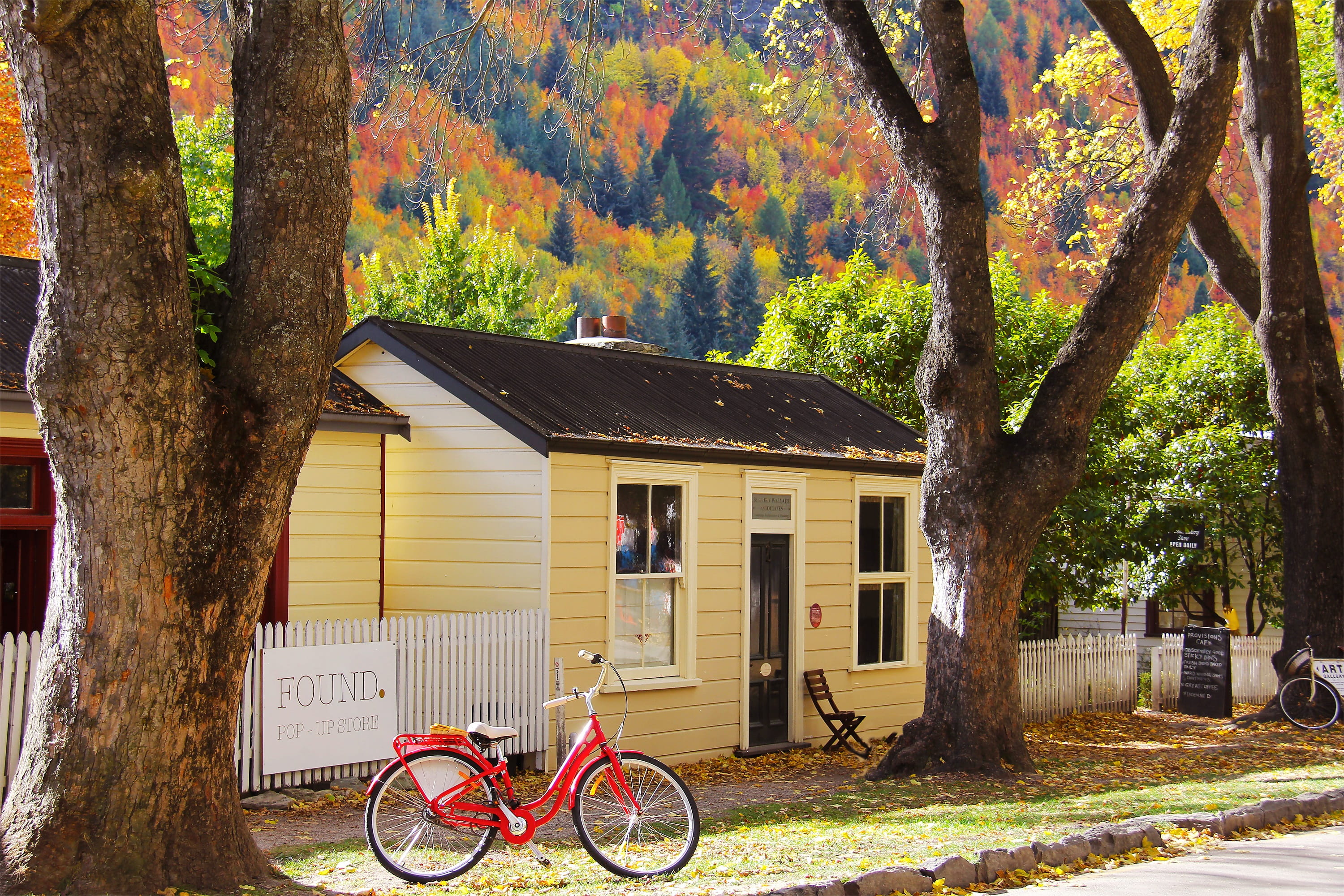 nature, 2K, autumn leaves, building exterior, new zealand, amazing, plant, growth, historic, arrowtown, cold, built structure, fall, wheel, no people, HD Wallpaper