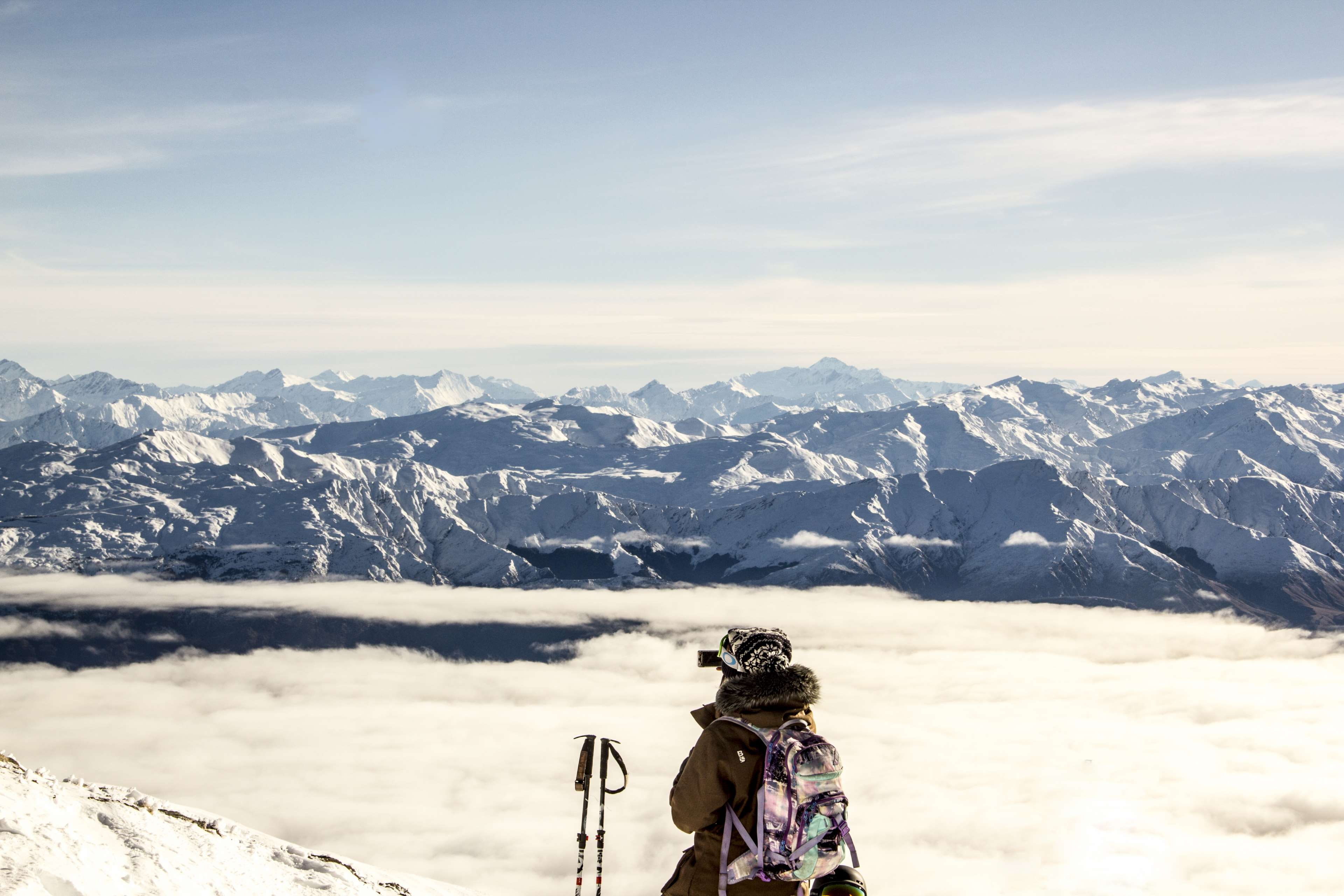 ski, new zealand, beauty in nature, ice, 4K, person, winter, snow, nz, environment, over the clouds, cold temperature, real people, lifestyles, snowcapped mountain, HD Wallpaper