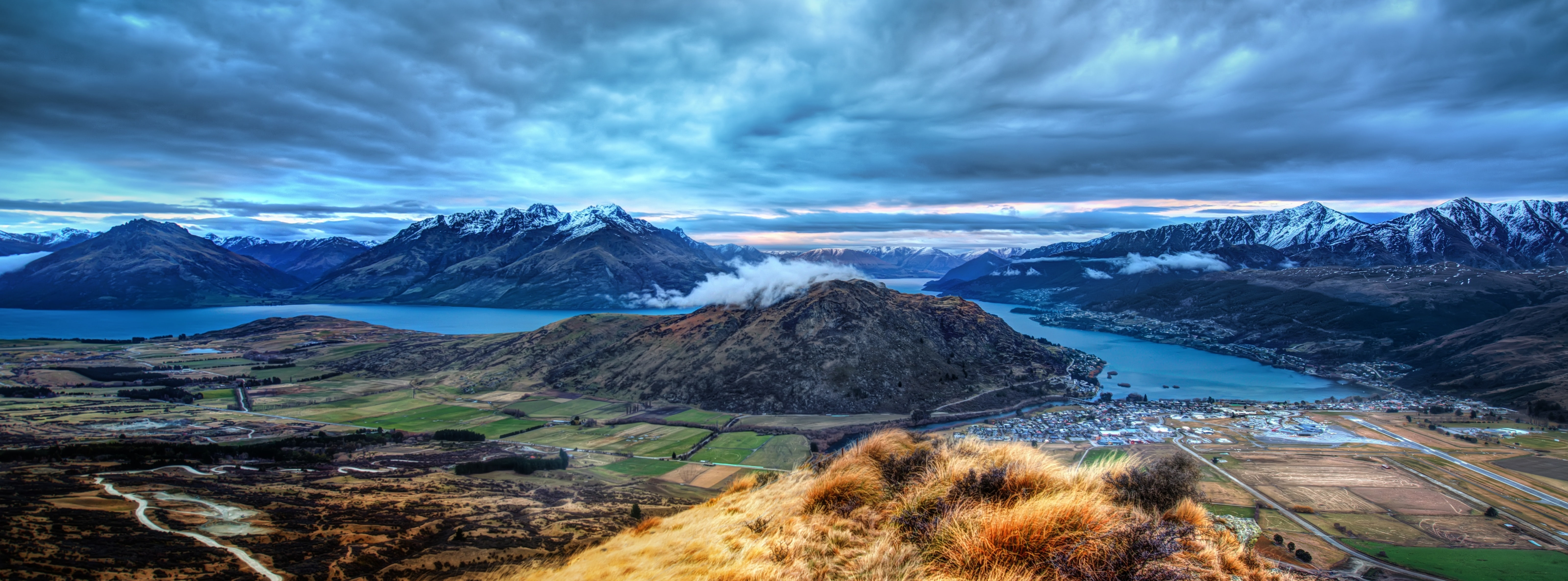photography, environment, aerial, cold temperature, land, water, mountain, travel destinations, Wakatipu, 5K, outdoors, travel, panorama, New Zealand, HD Wallpaper