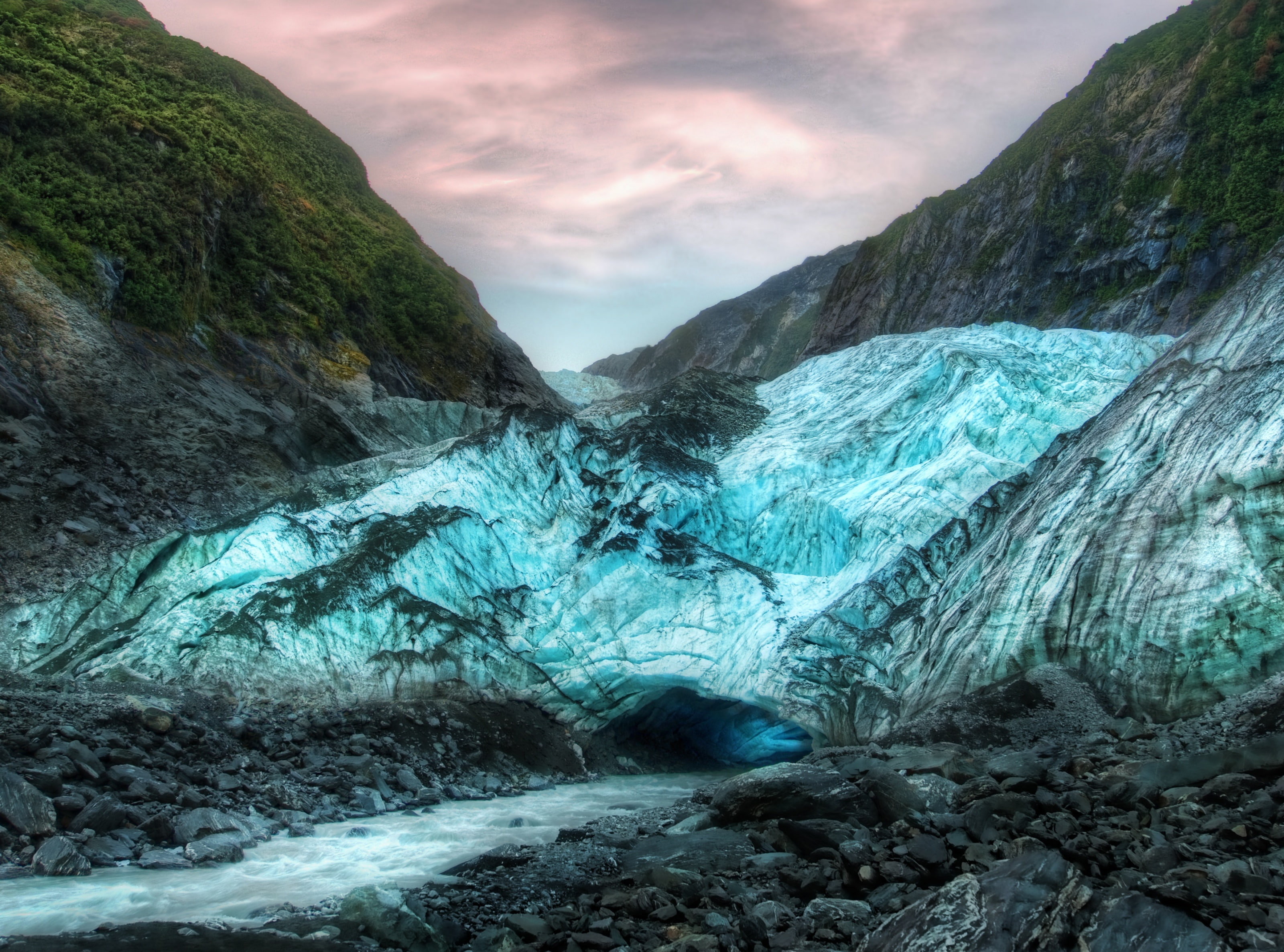 tranquil scene, Franz Josef, geology, flowing, franz, rock, scenics - nature, mountain, sky, flowing water, environment, josef, green, solid, physical geography, HD Wallpaper