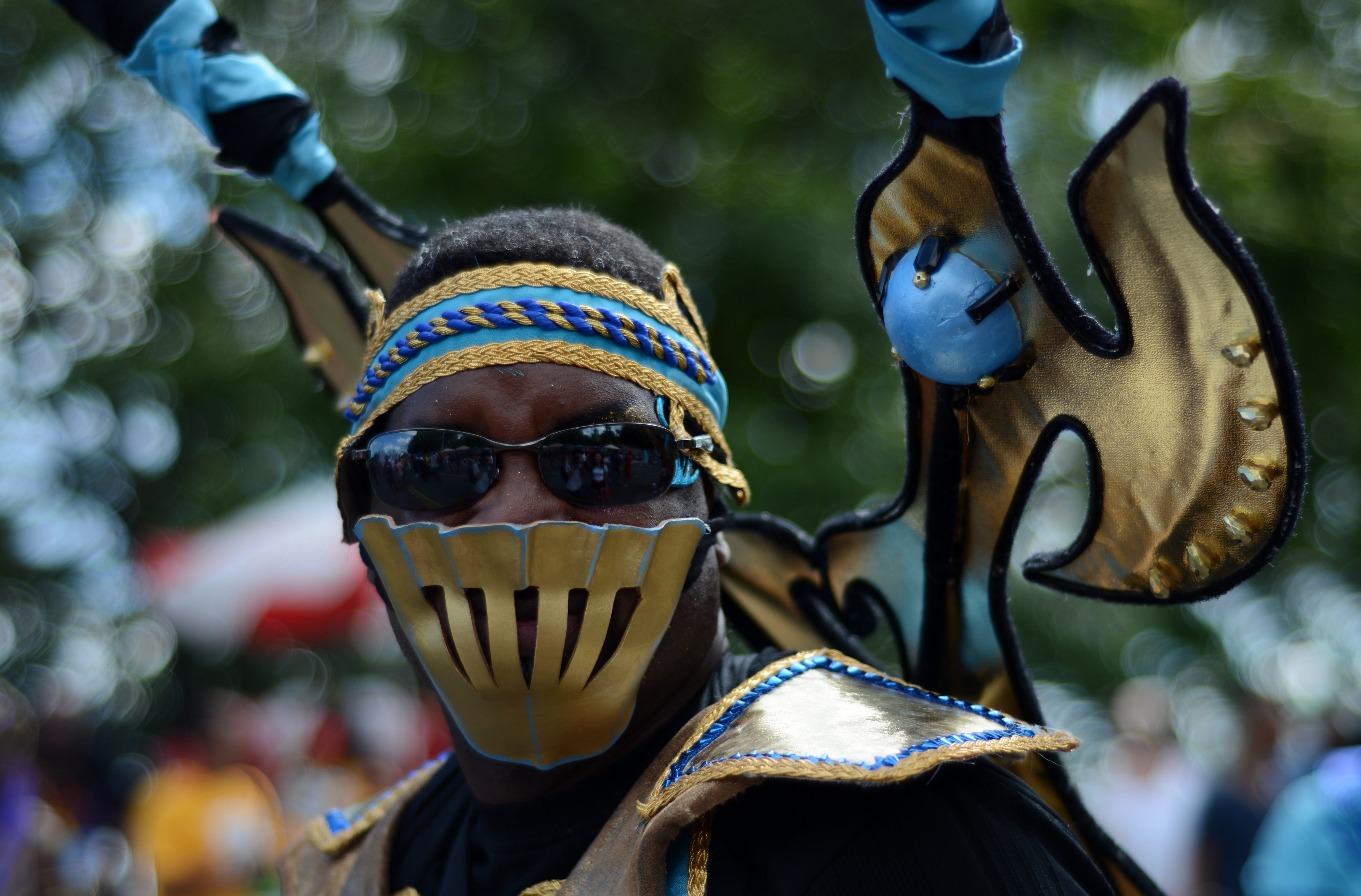 focus on foreground, outdoors, ninja, representation, men, dress, parade, portrait, arts culture and entertainment, one person, mask, real people, fest, HD Wallpaper