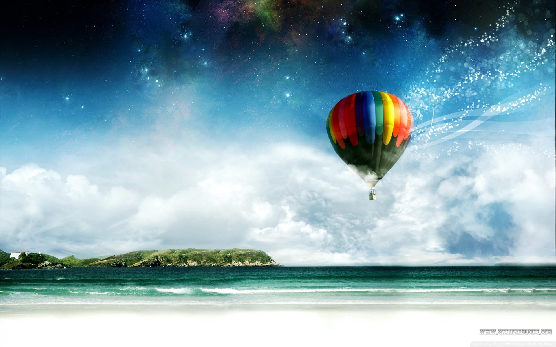 blue, baloon, nature and landscapes, colors, air, 1080P, HD Wallpaper
