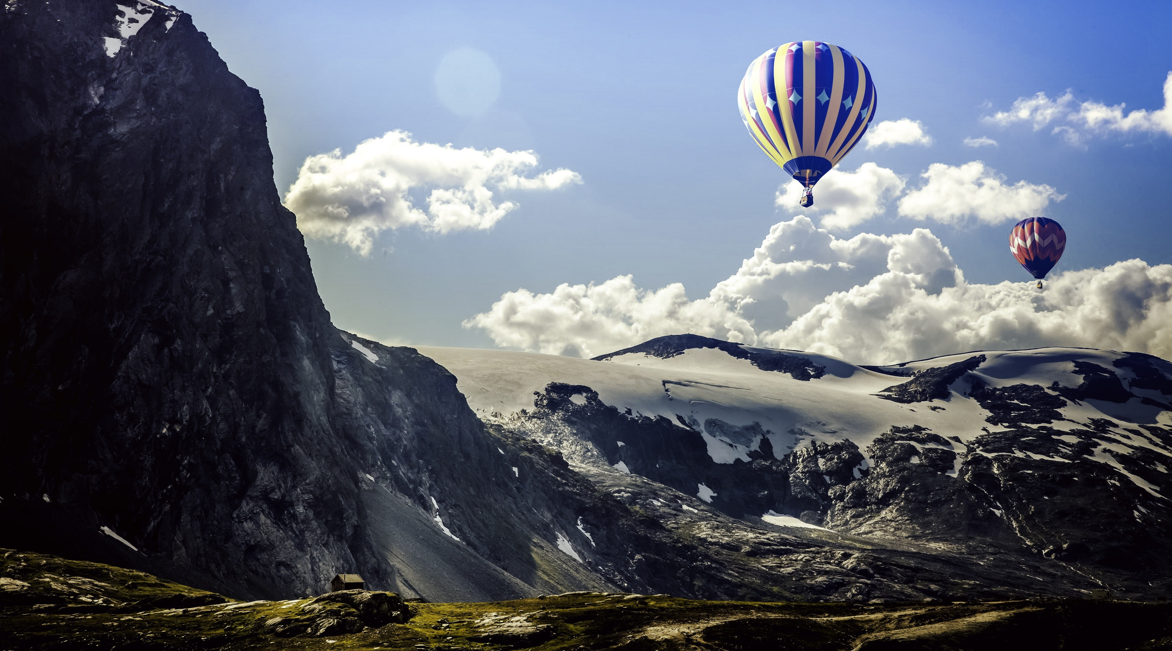 mountain landscape, mountain peak, adventure, day, flying, freedom, Landscape, 4K, travel, leisure activity, scenics - nature, non-urban scene, mountain range, HD Wallpaper