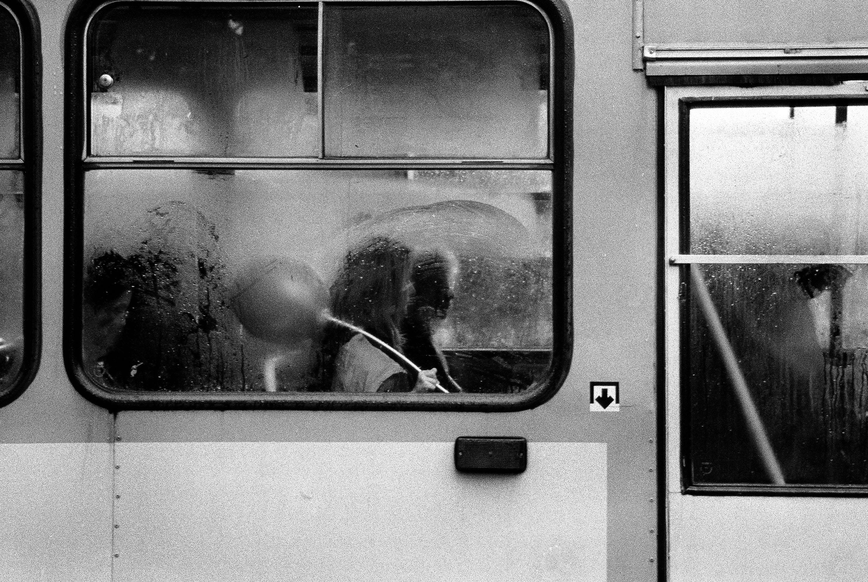 close-up, doors, glass - material, woman, door, indoors, trolleybus, transportation, travel, mode of transportation, public transportation, blackandwhite, HD Wallpaper