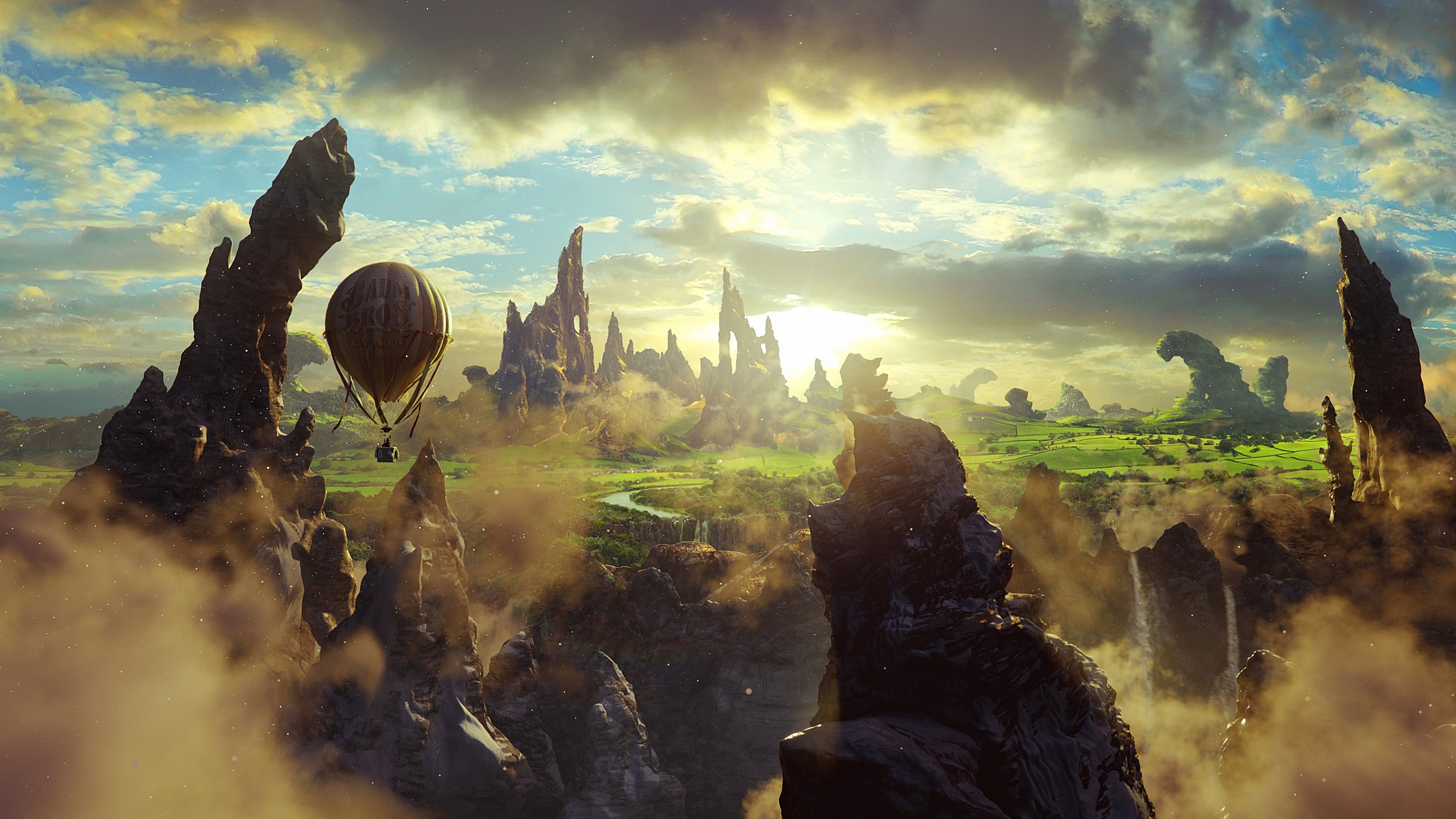 hot, rock, cloudy, sky, baloon, 4k, cliffs, fantasy, 5k, balloon, formations, Oz: the Great and Powerful, air, 4K, top, HD Wallpaper