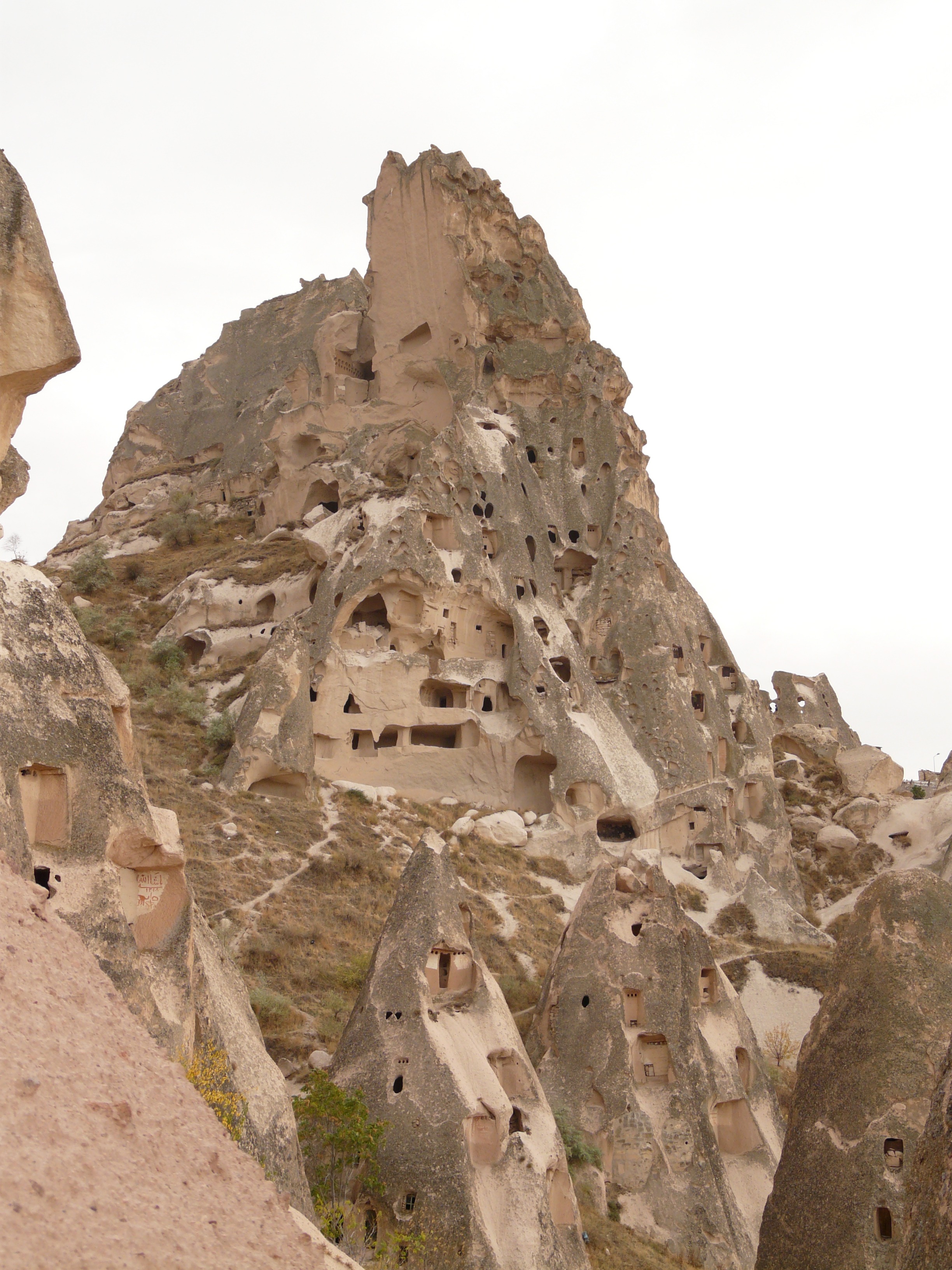 low angle view, travel destinations, ancient civilization, nevşehir, rock apartments, scenics - nature, eroded, uchisar, climate, geology, sky, dwellings, Phone HD Wallpaper