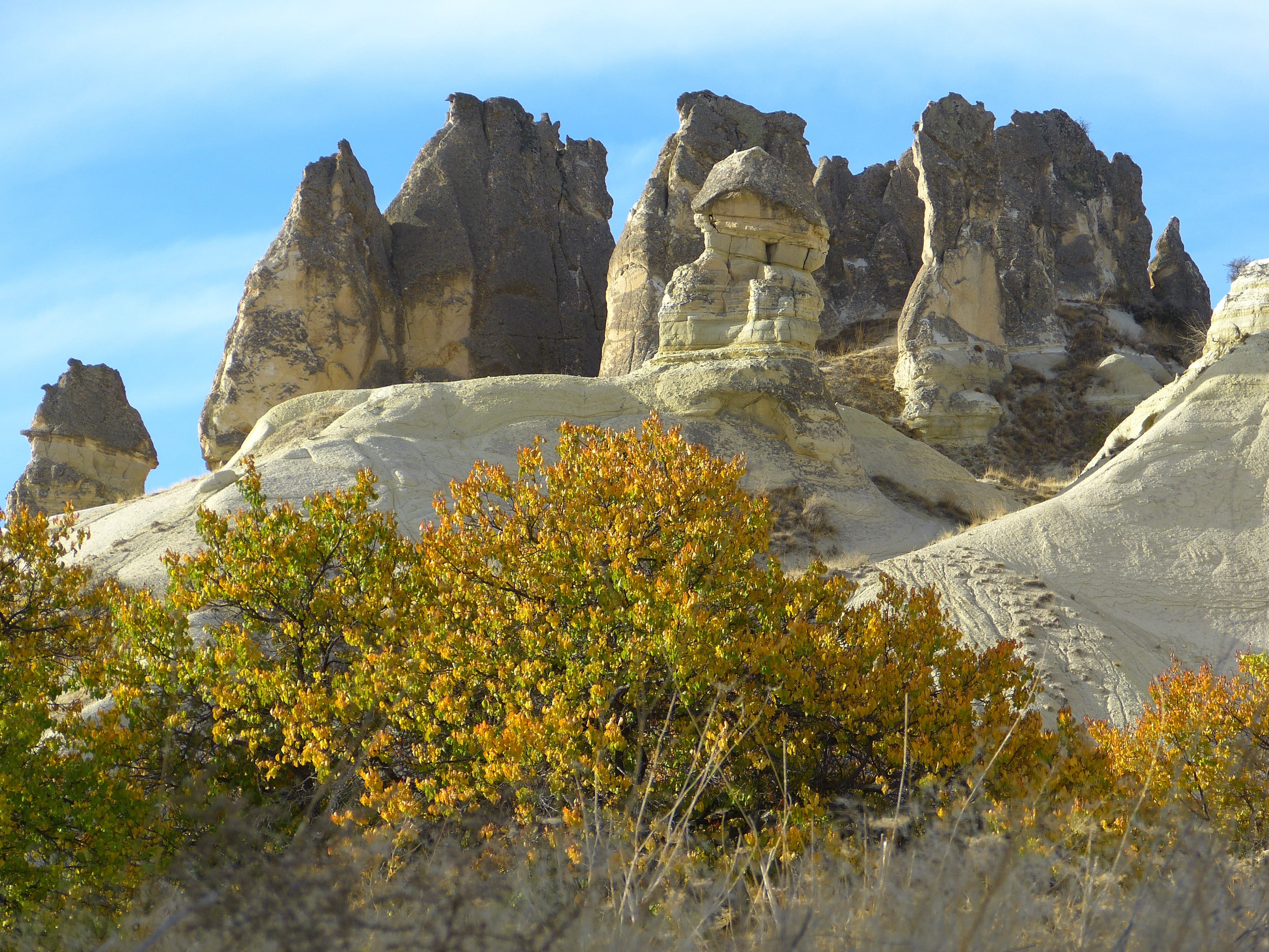 tranquility, solid, land, cappadocia, rock - object, 4K, mountain, tufa, travel destinations, tranquil scene, physical geography, no people, low angle view, HD Wallpaper