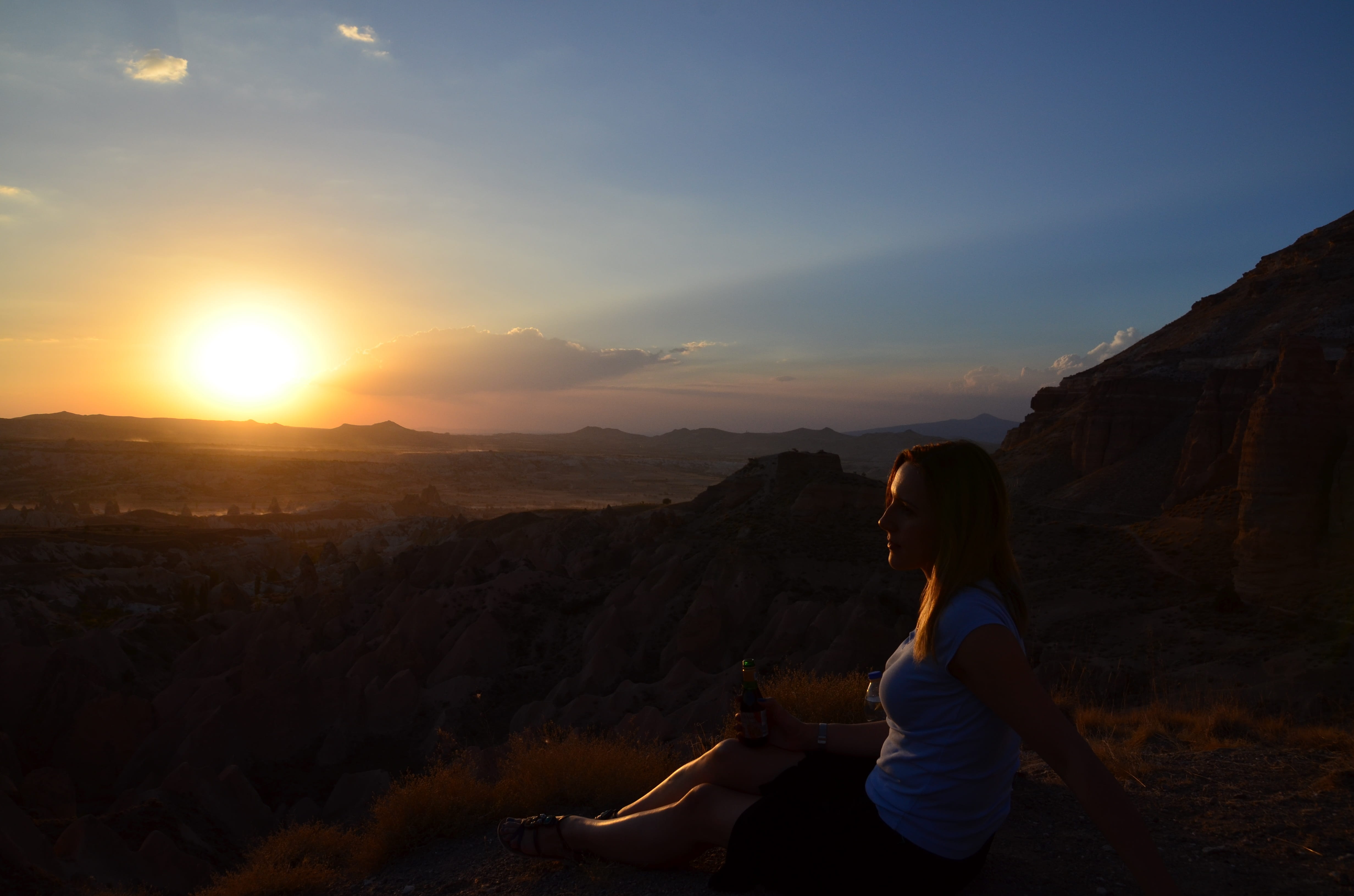 travel, cappadocia, hill, tranquility, tourism, ballooning, hot, balloon, one person, non-urban scene, cliff, outdoors, fly, anatolia, sunlight, nature, HD Wallpaper