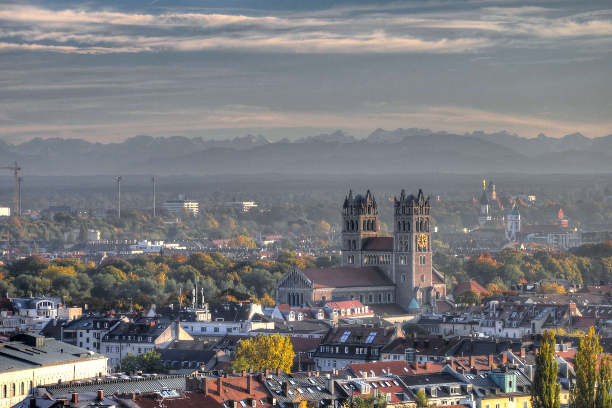 tower, landscape, trees, Munich, mountains, watch, home, Germany, 1080P, HD Wallpaper