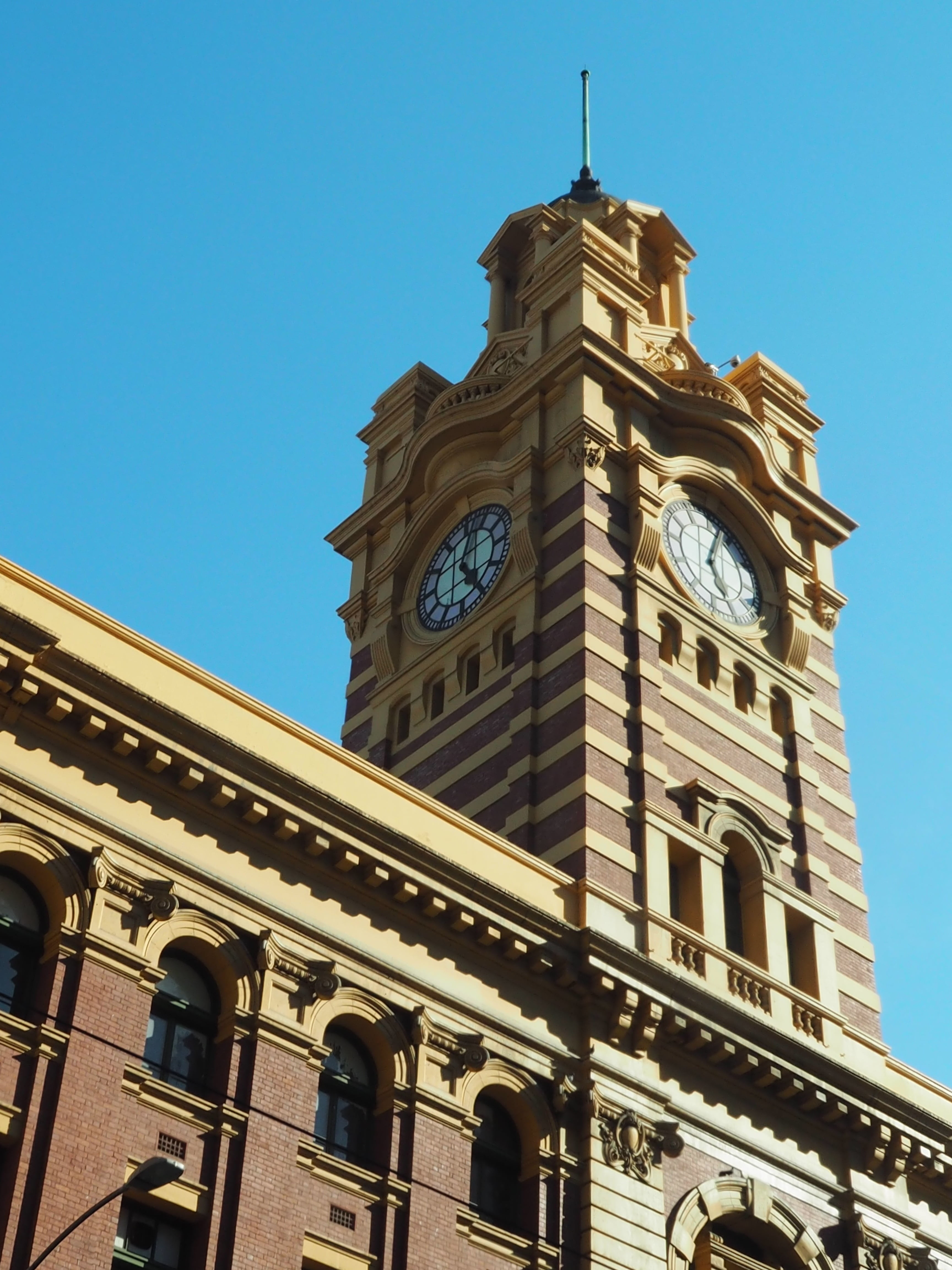 flinders street, sky, history, flinders street train station, building, clock, place of worship, nature, melbourne, architecture, belief, low angle view, Phone HD Wallpaper