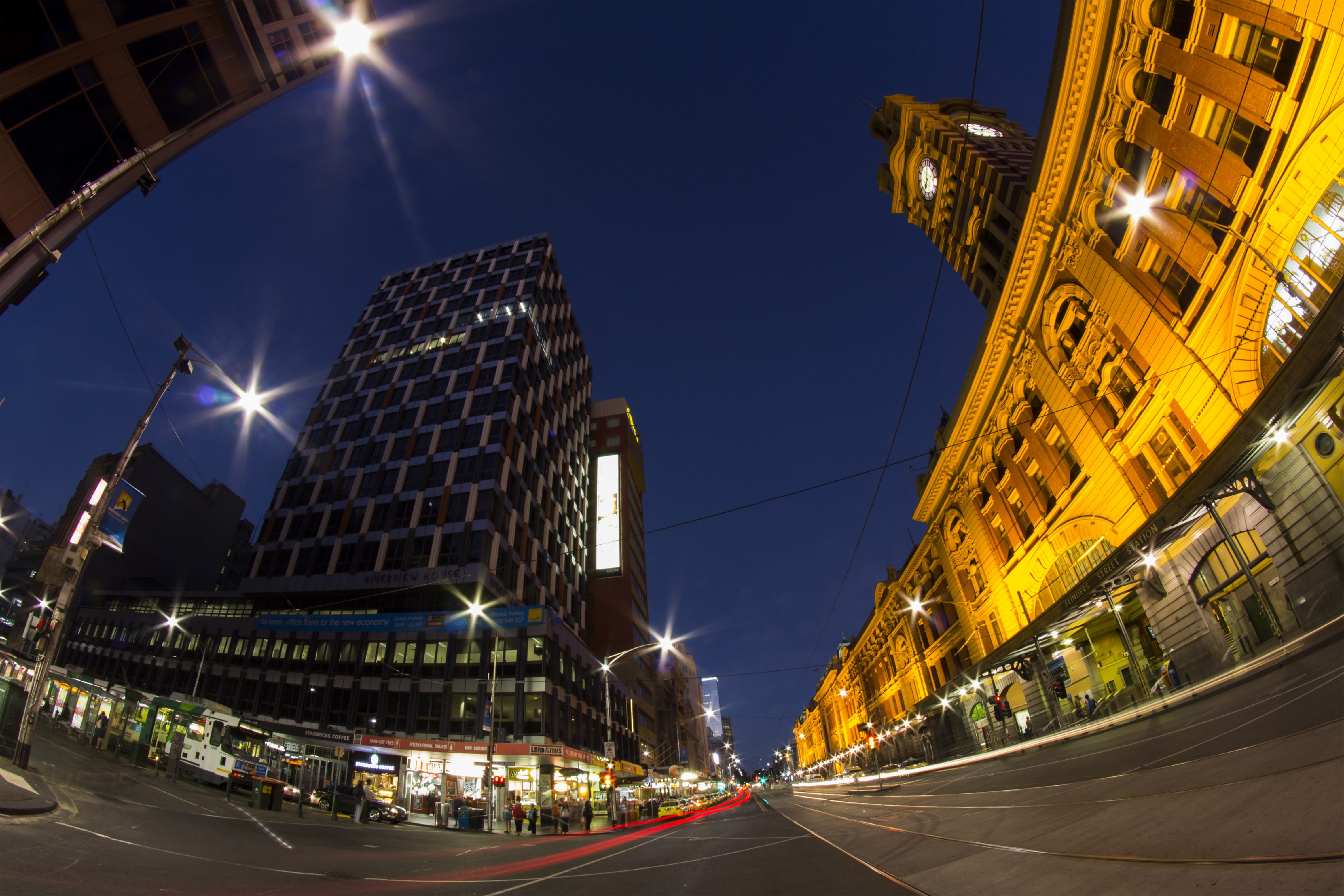 flinders street railway station, city life, skyscraper, australia, lens flare, travel, nature, built structure, sky, night, transportation, building, illuminated, HD Wallpaper