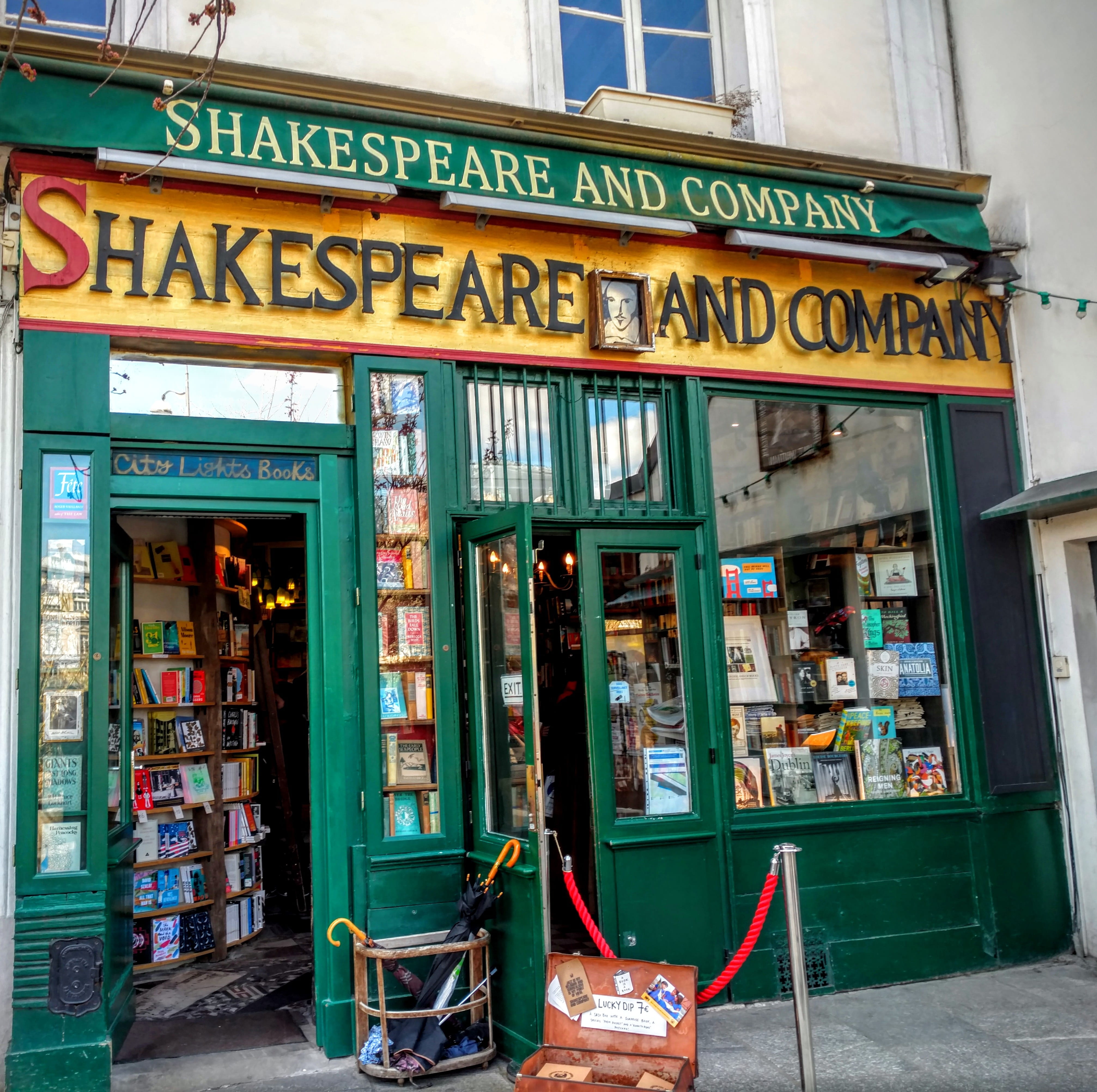 facade, built structure, shakespeare and company, books, retail, restaurant, 4K, entrance, store, day, text, window, western script, city, bookstore, paris, HD Wallpaper