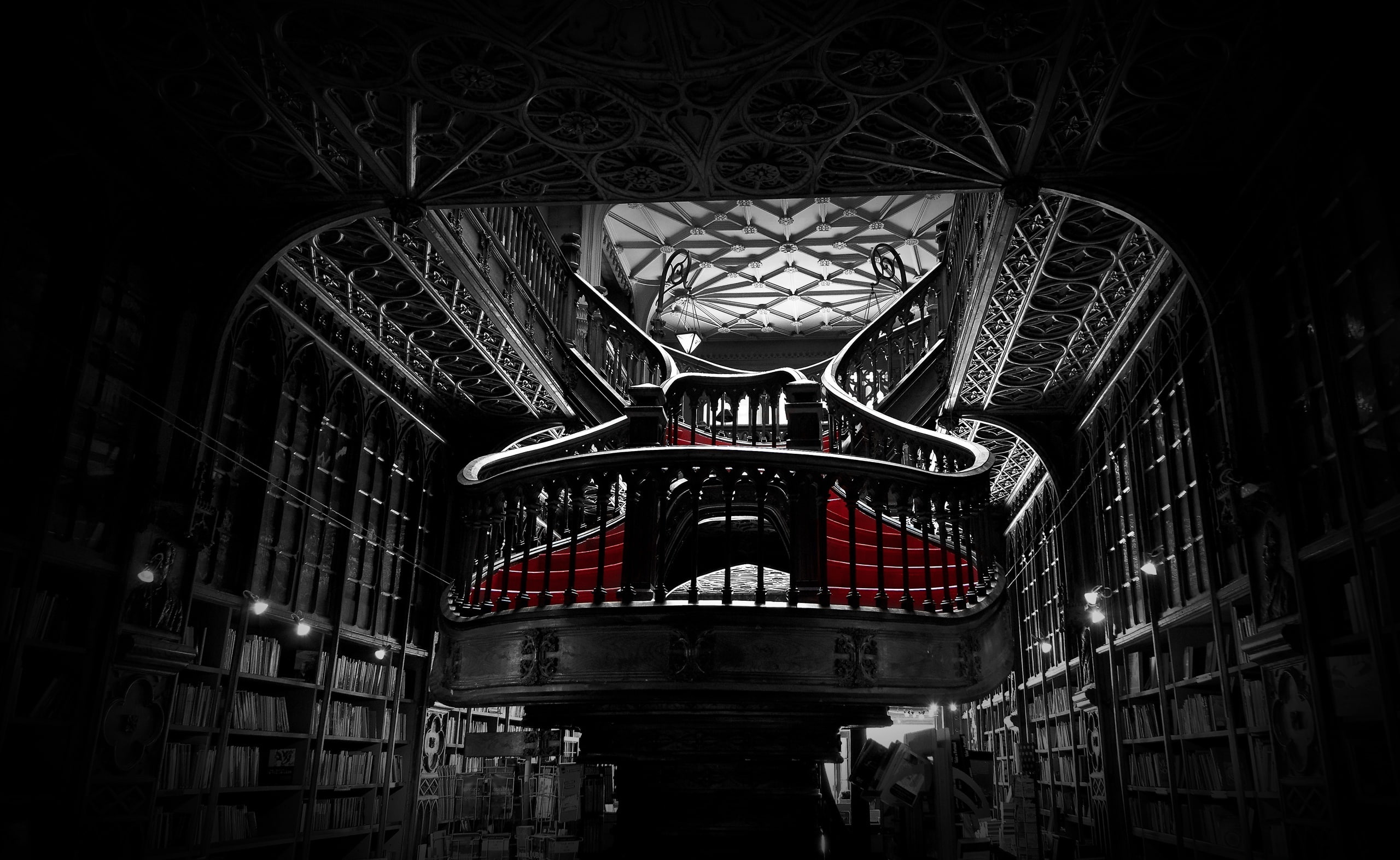 belief, religion, lighting equipment, Black, porto, stairs, pattern, art and craft, ceiling, night, Aero, gray, architecture, built structure, dark, building, HD Wallpaper