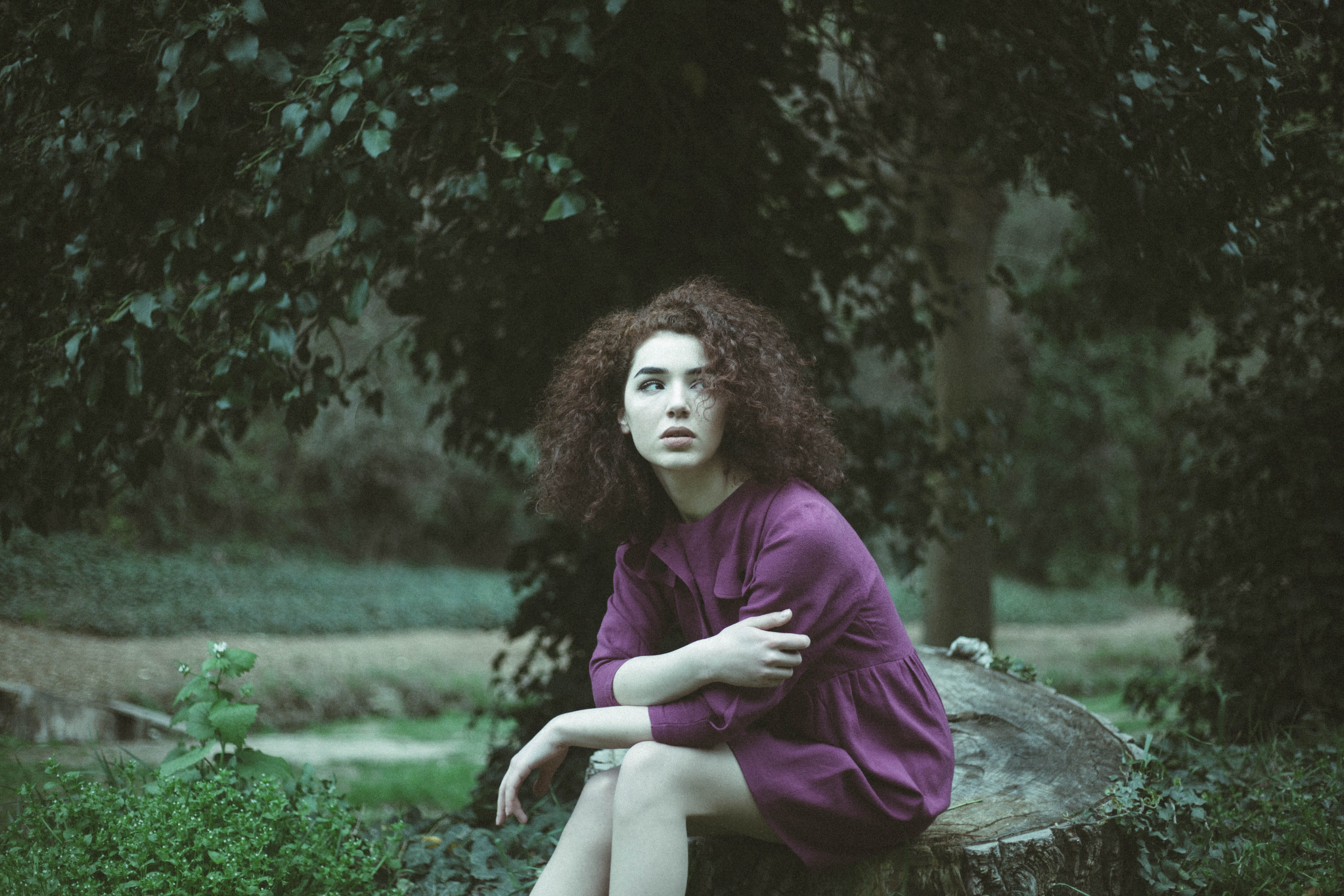 macro, forest, mood, log, water, day, young women, violet, teenager, three quarter length, canon, think, blur, bintage, casual clothing, tbilisi, georgia, HD Wallpaper