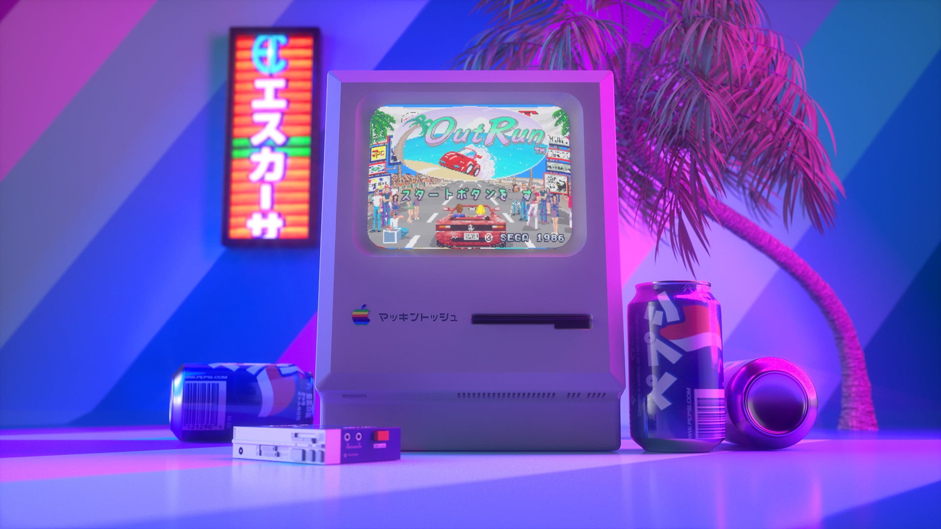 synthwave, monitor, vintage, can, 1080P, video games, neon, HD Wallpaper