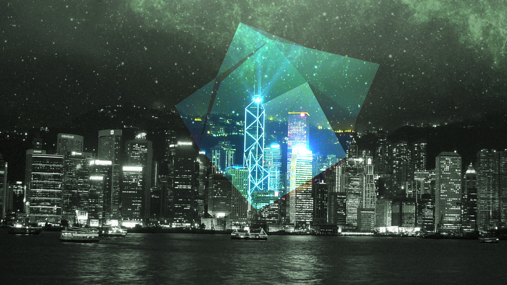 city, no people, polyscape, financial district, monochrome, cityscape, nightlife, tall - high, building exterior, 1080P, water, illuminated, landscape, HD Wallpaper