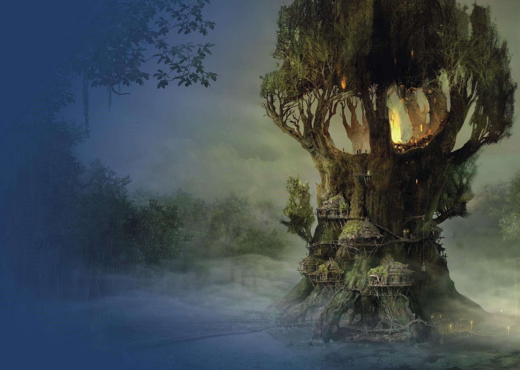 reflection, 720P, Gothic 4, forest, trunk, brown, sky, non-urban scene, smoke - physical structure, leafed, outdoors, growth, fog, tree trunk, tree, concept art, HD Wallpaper