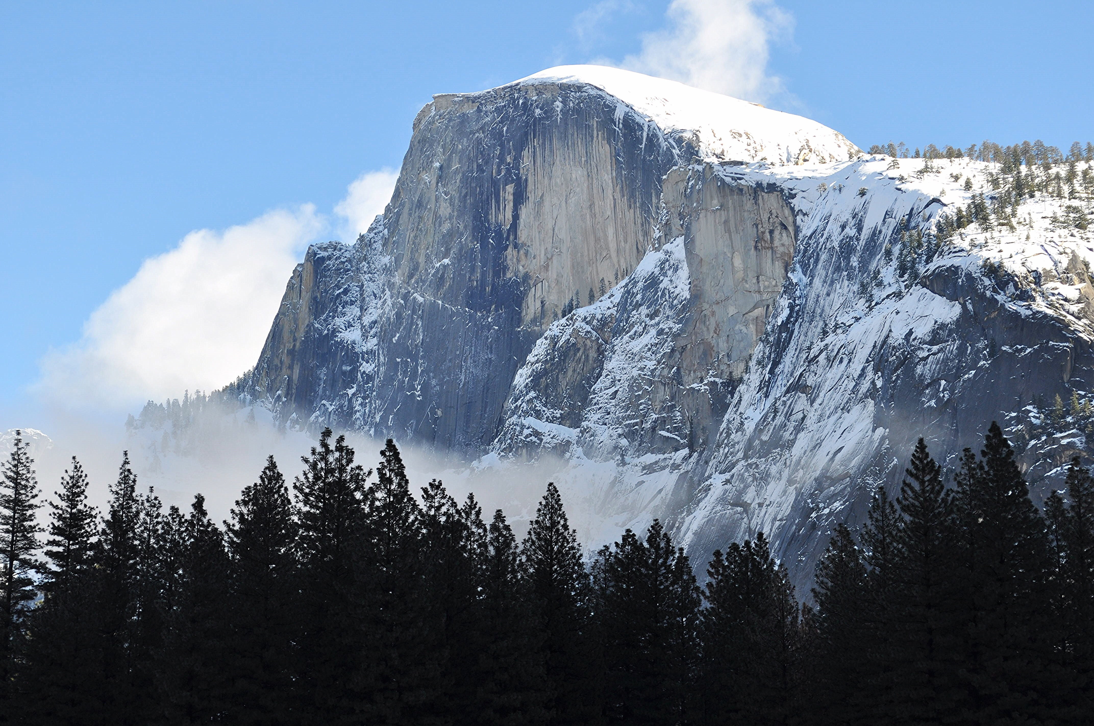 Yosemite National Park, USA, snow, 4K, El Capitan, nature, trees, winter, mountains, HD Wallpaper