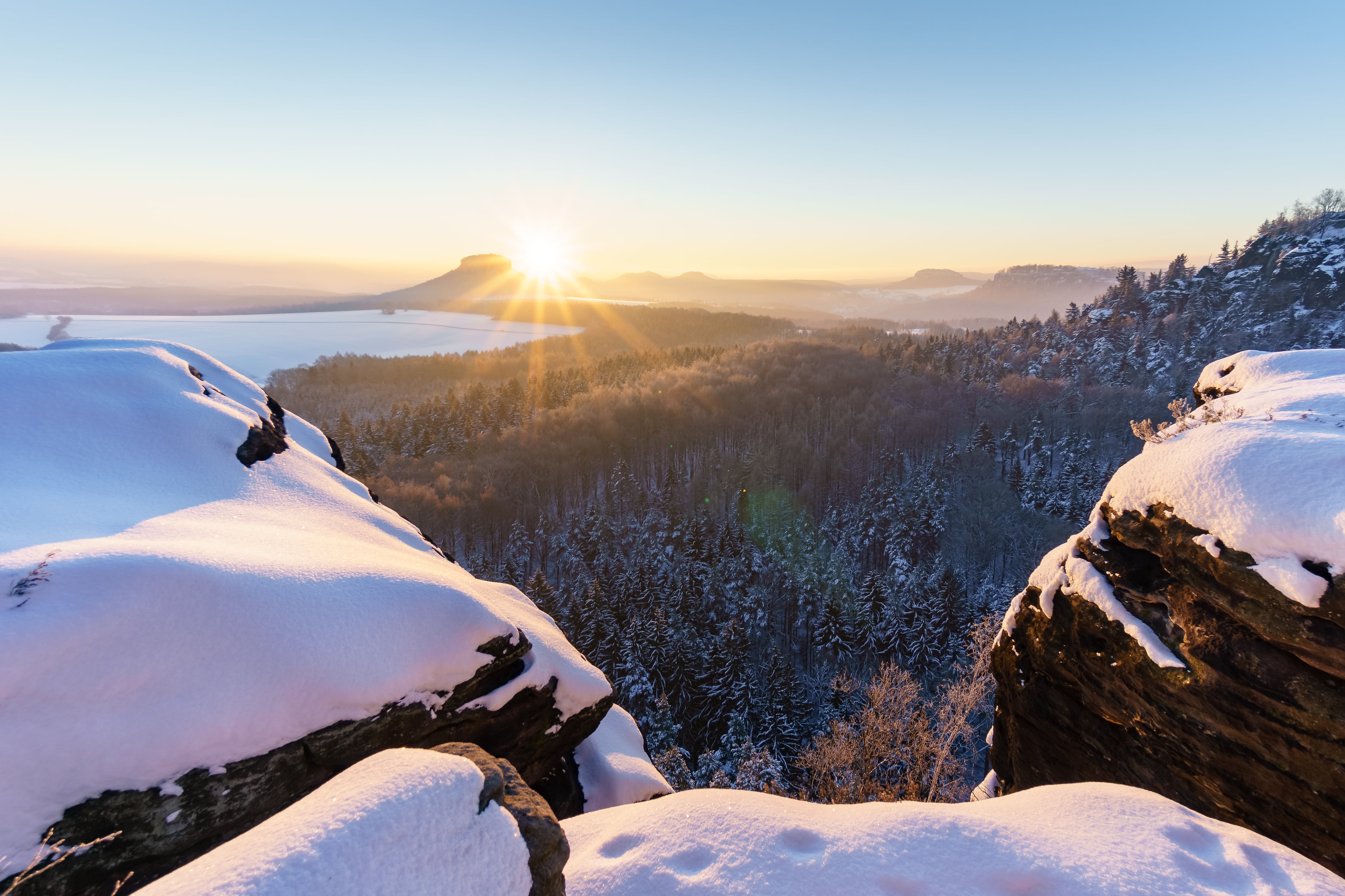 scenics, Sony  a6000, Deutschland, Sunbeams, Snow, Landscape, Winter, nature, Elbsandsteingebirge, Outdoor, Sächsische-Schweiz, glacier, photograph, outdoors, HD Wallpaper