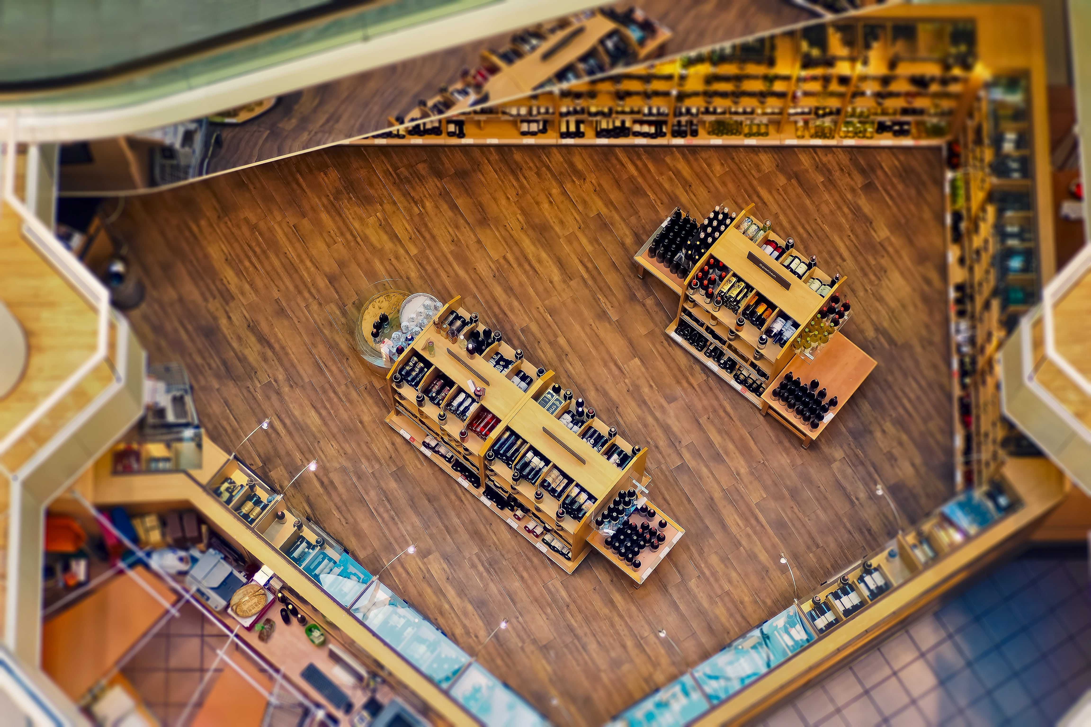 modern, shopping, industry, library, indoors, goods, shelf, building, large group of objects, miniature effect, consumerist temple, focus on foreground, HD Wallpaper