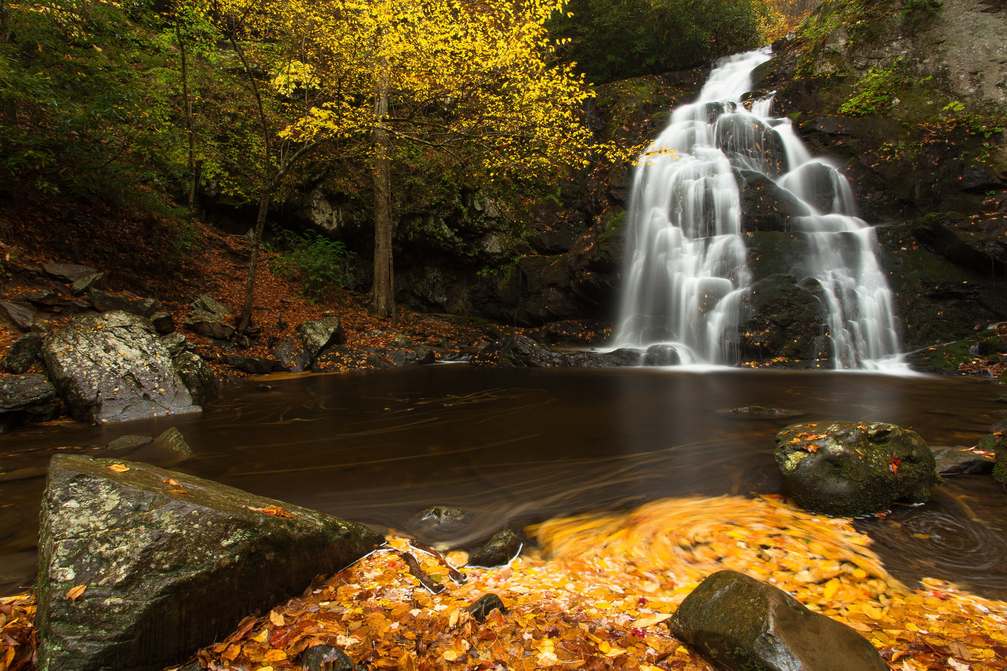 no People, waterfalls, tranquil Scene, stone - Object, landscape, rocks, Tennessee, stream - flowing water, power in nature, forest, leaf, falling water, HD Wallpaper