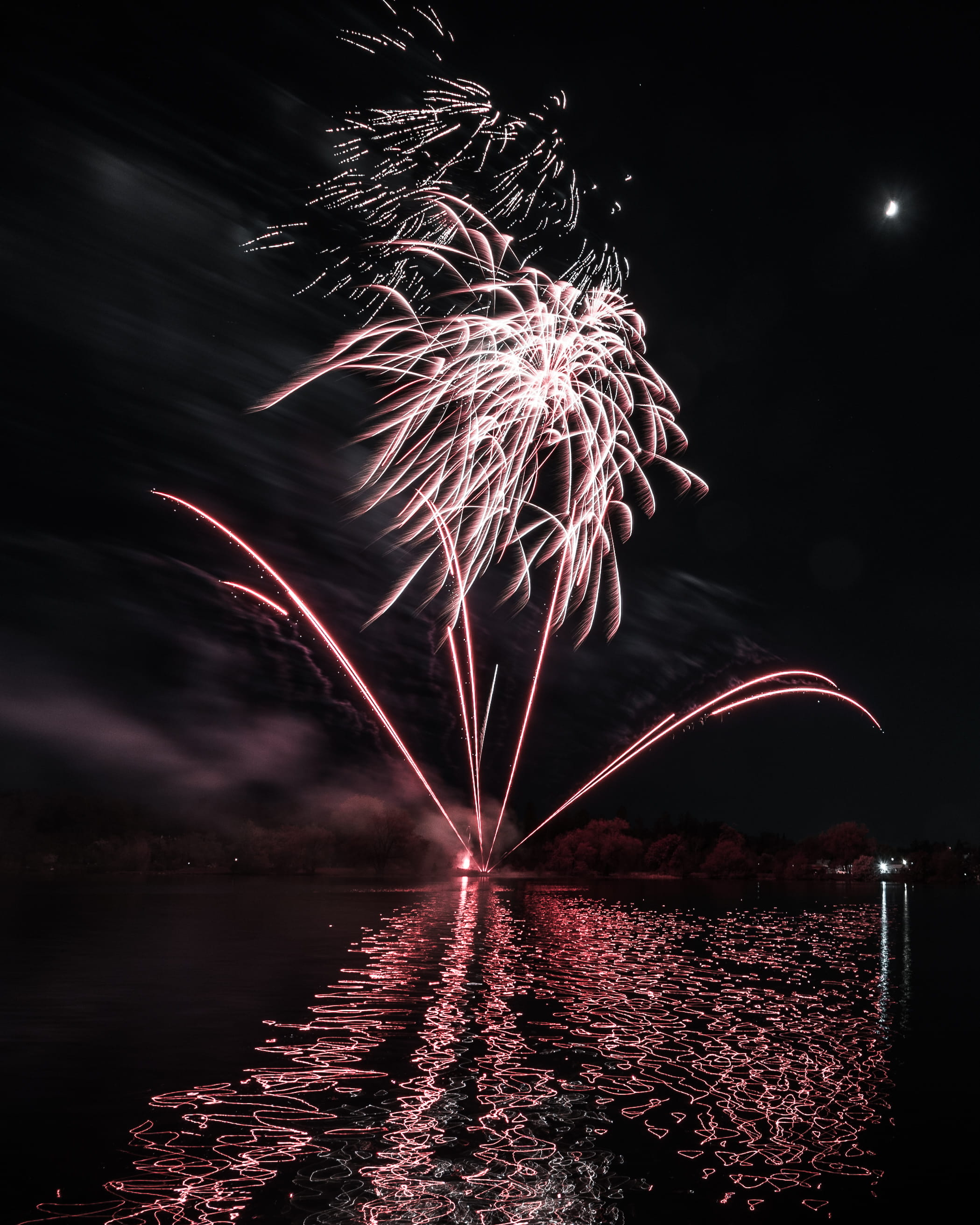 ontario, firework, sky, wire wool, water, celebration, nature, arts culture and entertainment, sparks, illuminated, canada, glowing, waterfront, long exposure, Phone HD Wallpaper