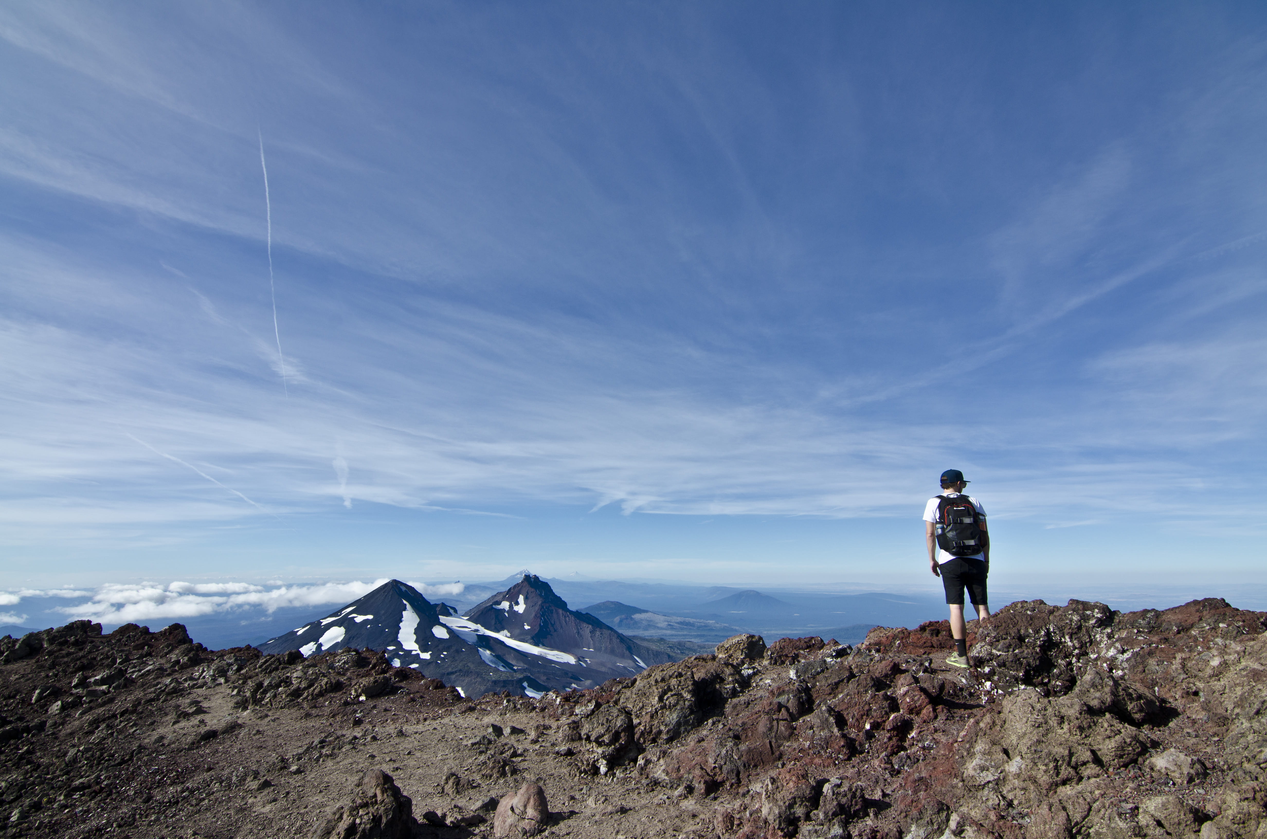 cloud - sky, hiking, explore, south sister, landscape, outdoor, nature, 4K, adventure, tranquility, leisure activity, one person, environment, full length, HD Wallpaper