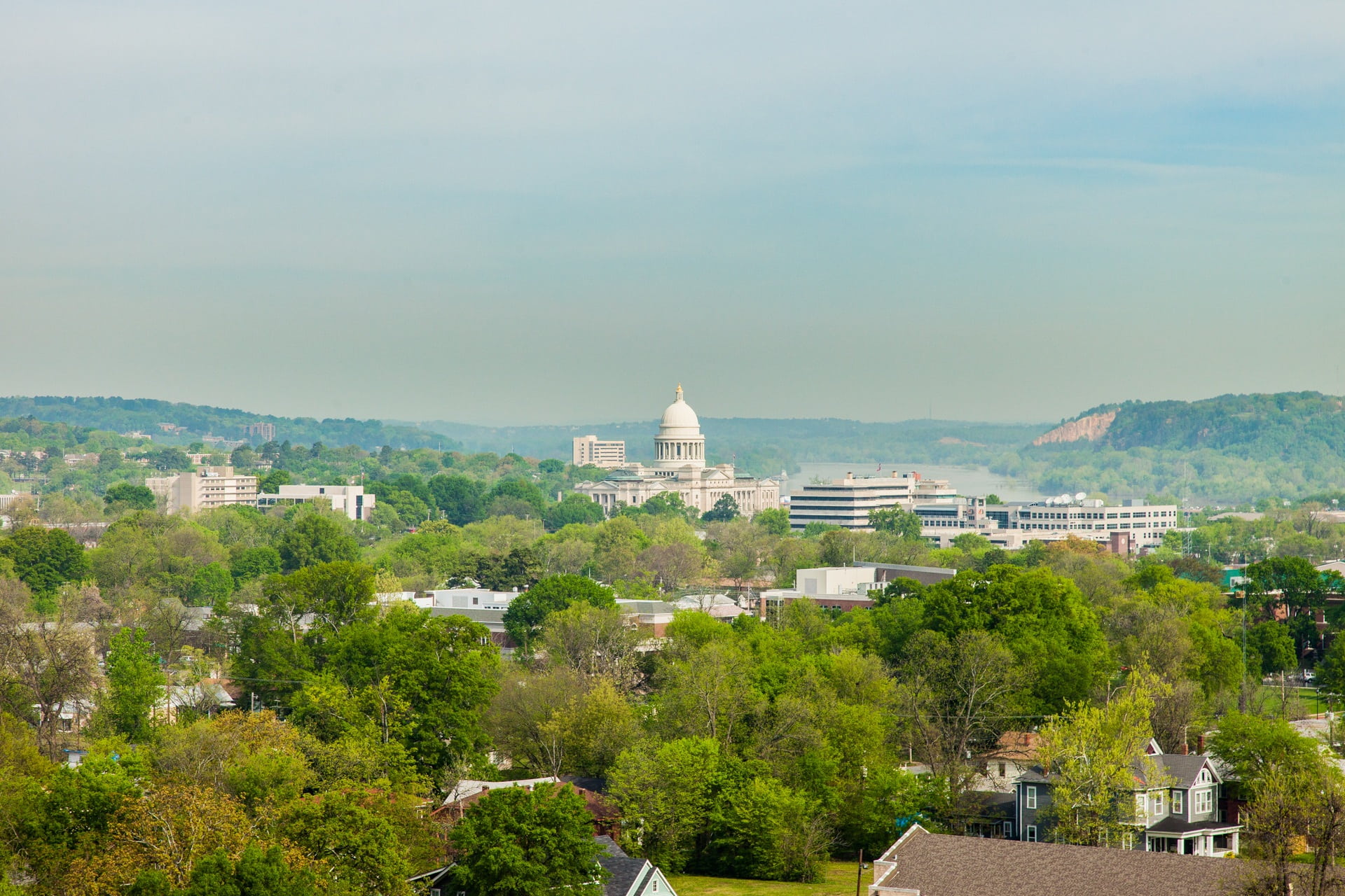 houses, built structure, day, concrete, high angle view, sky, green color, trees, nature, city, usa, photography, residential district, tree, arkansas, HD Wallpaper
