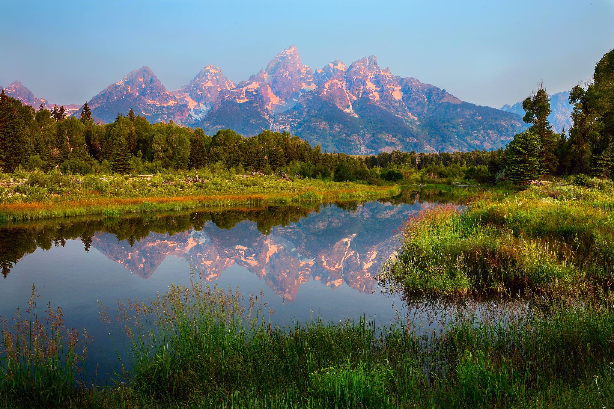 1080P, reflection, tranquility, mountain peak, Wyoming, the sky, outdoors, forest, lake, national Park Grand Teton, scenics - nature, growth, idyllic, HD Wallpaper