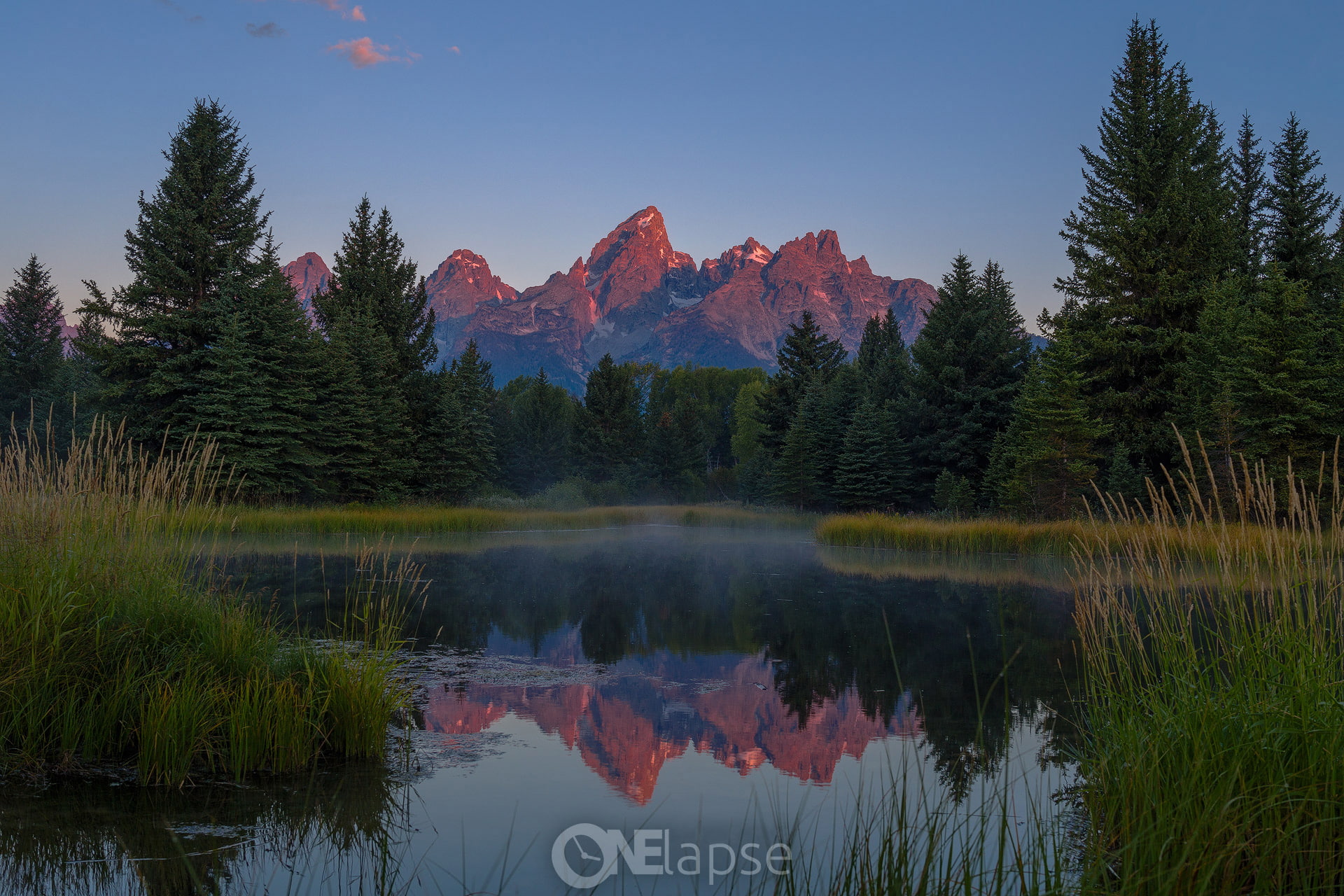 Nature, the sky, USA, light, Wyoming, reflection, morning, 1080P, peaks, mountains, the snake river, forest, Schwabachers Landing, national Park Grand, HD Wallpaper