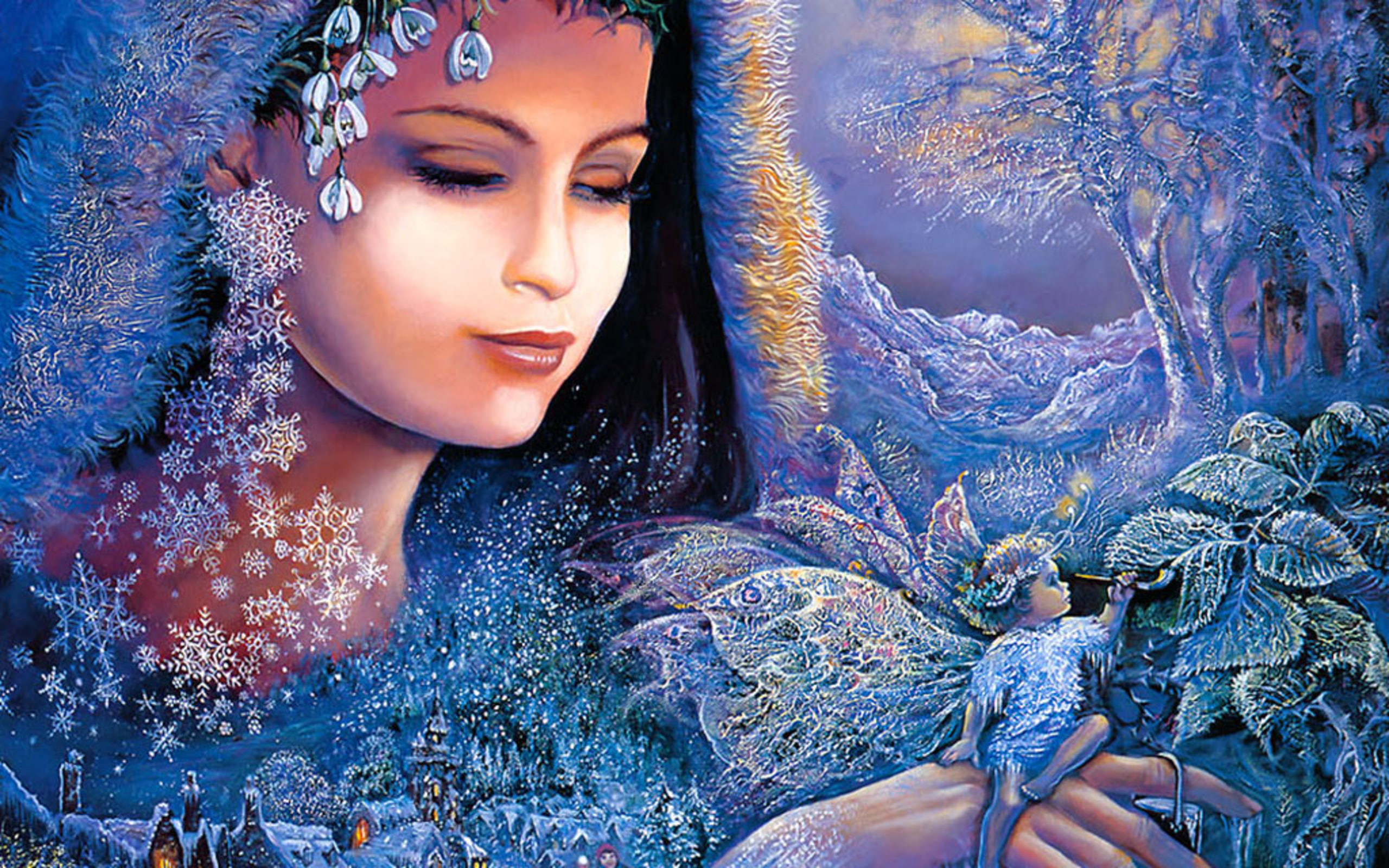 fantasy, blau, romance, frauen, winter, hintergrundbild, 2K, HD Wallpaper