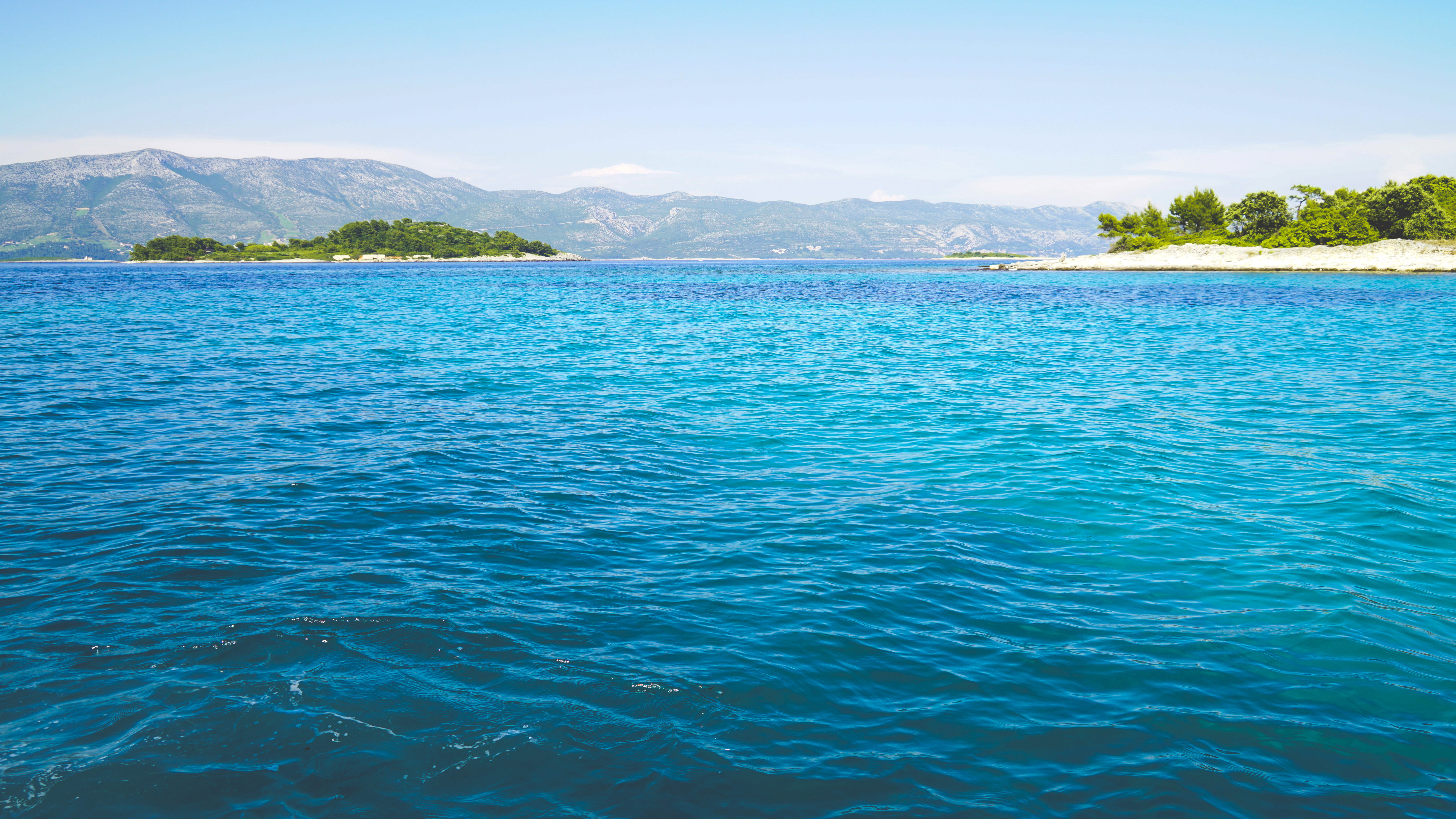 islands, day, shoreline, vacations, sea, korčula, mountain, korcula old town, boattrip, 5K, outdoors, tourism, idyllic, orebic, sky, scenics - nature, HD Wallpaper