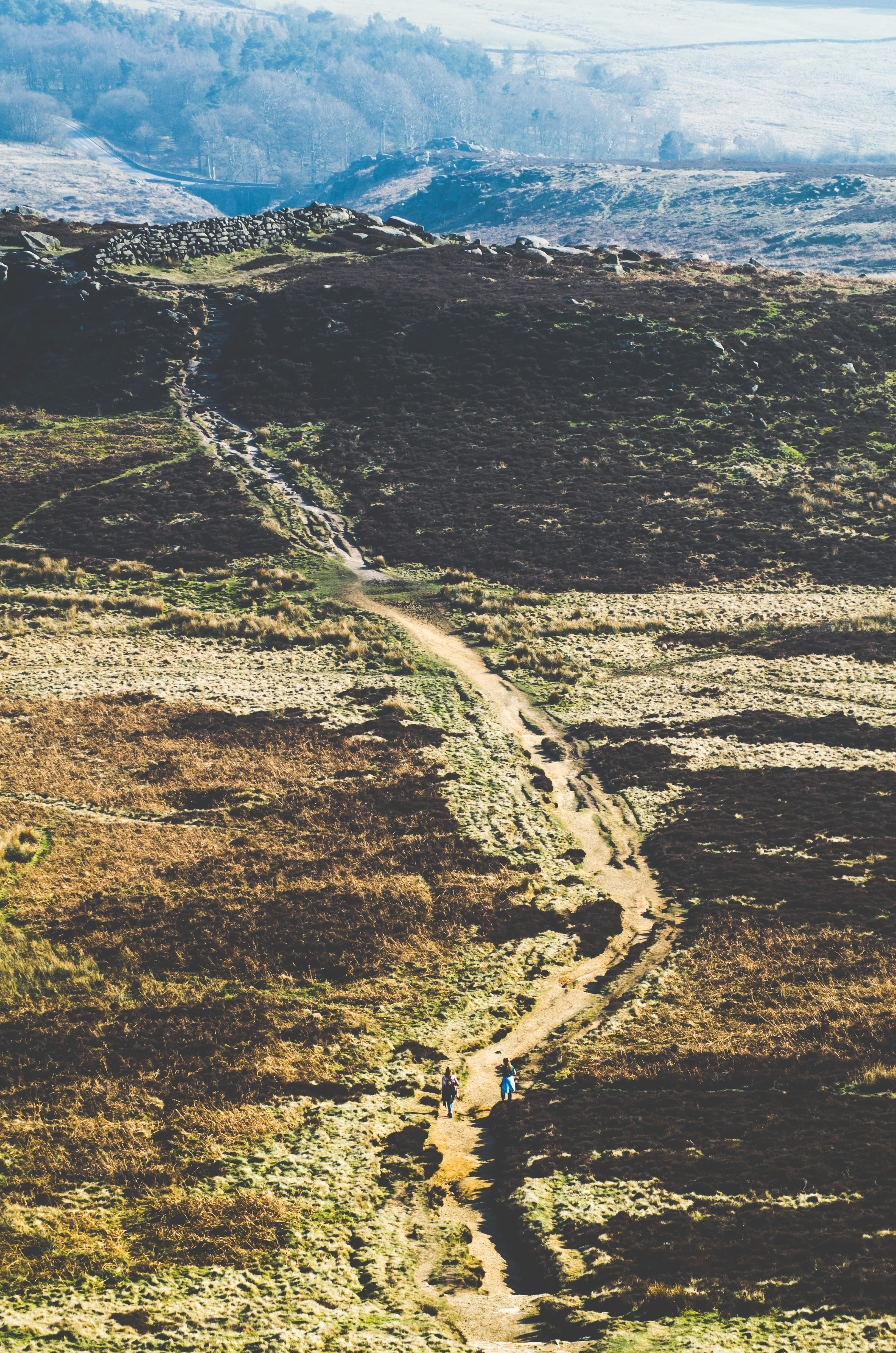tranquility, transportation, beauty in nature, land, mountain, tor, nature, rocks, the peak district, uk, countryside, high angle view, british, united kingdom, Phone HD Wallpaper